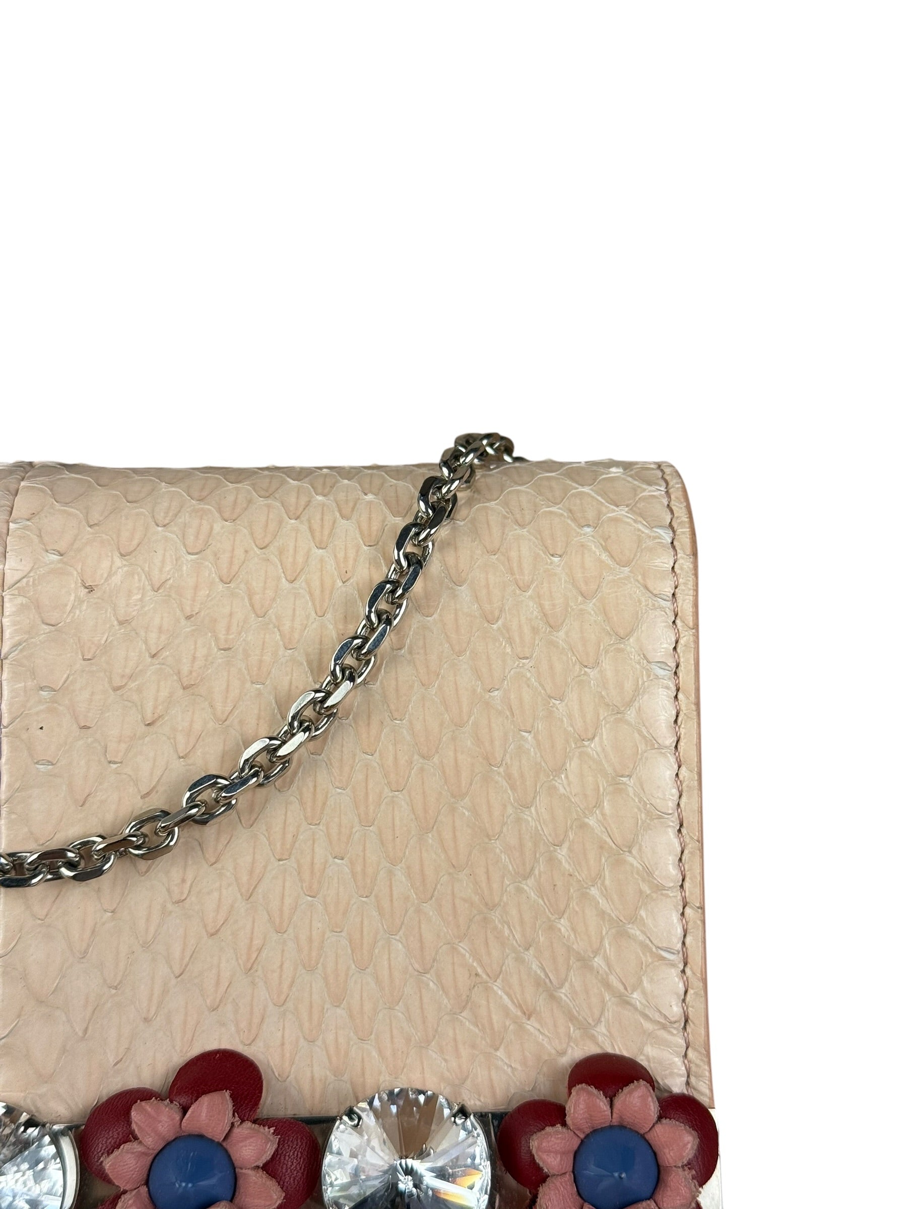 Fendi Pink Python Flower Studded Mini Chain Shoulder Bag