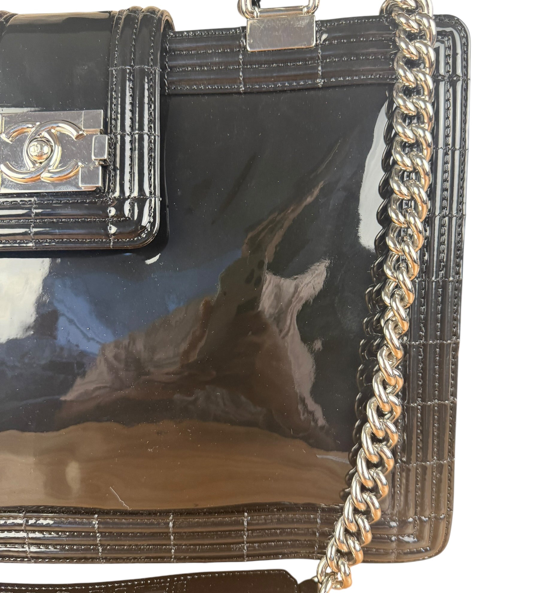 Chanel Black Patent Leather Boy Tote Two-Way Bag 2012