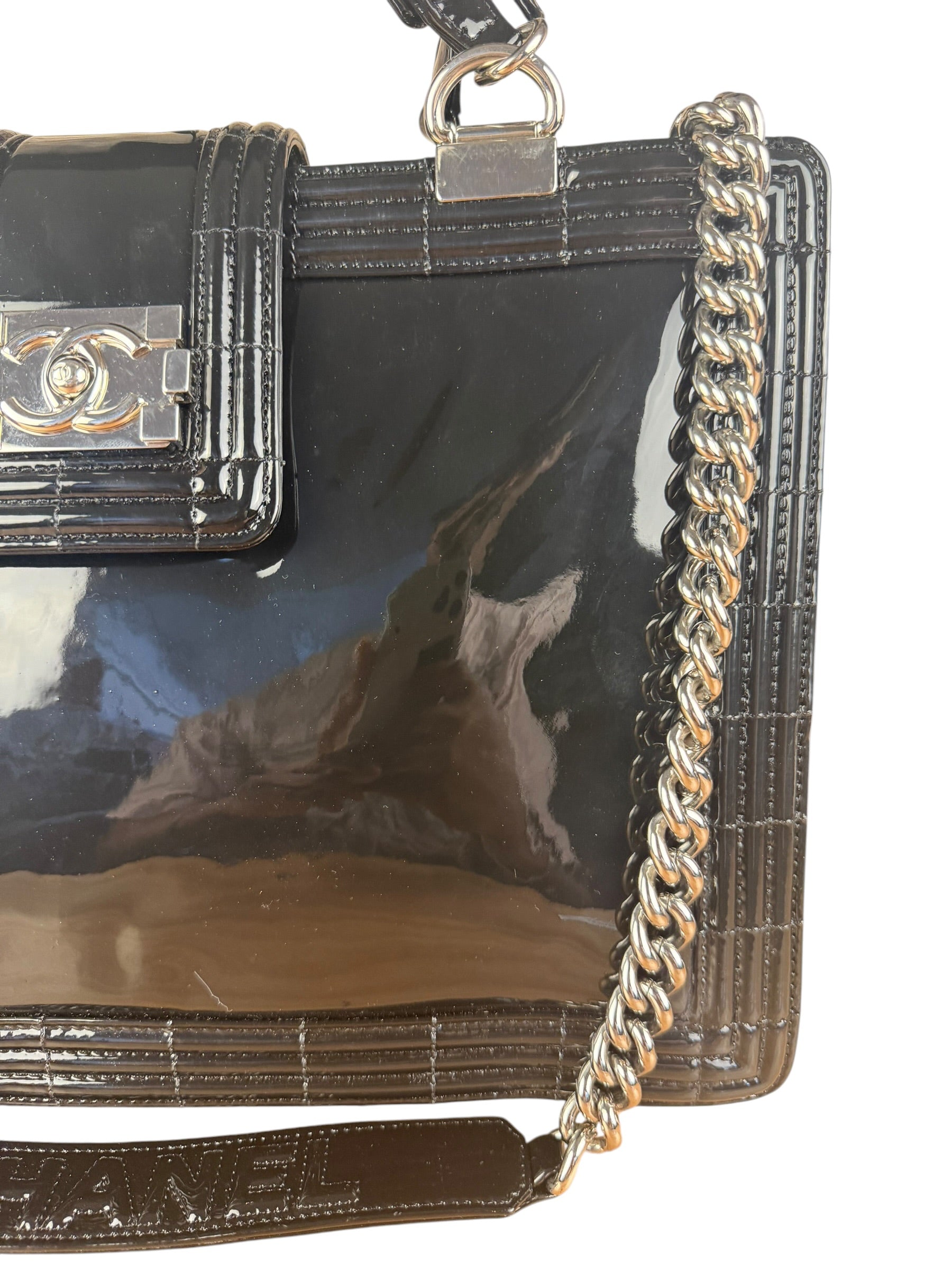 Chanel Black Patent Leather Boy Tote Two-Way Bag 2012