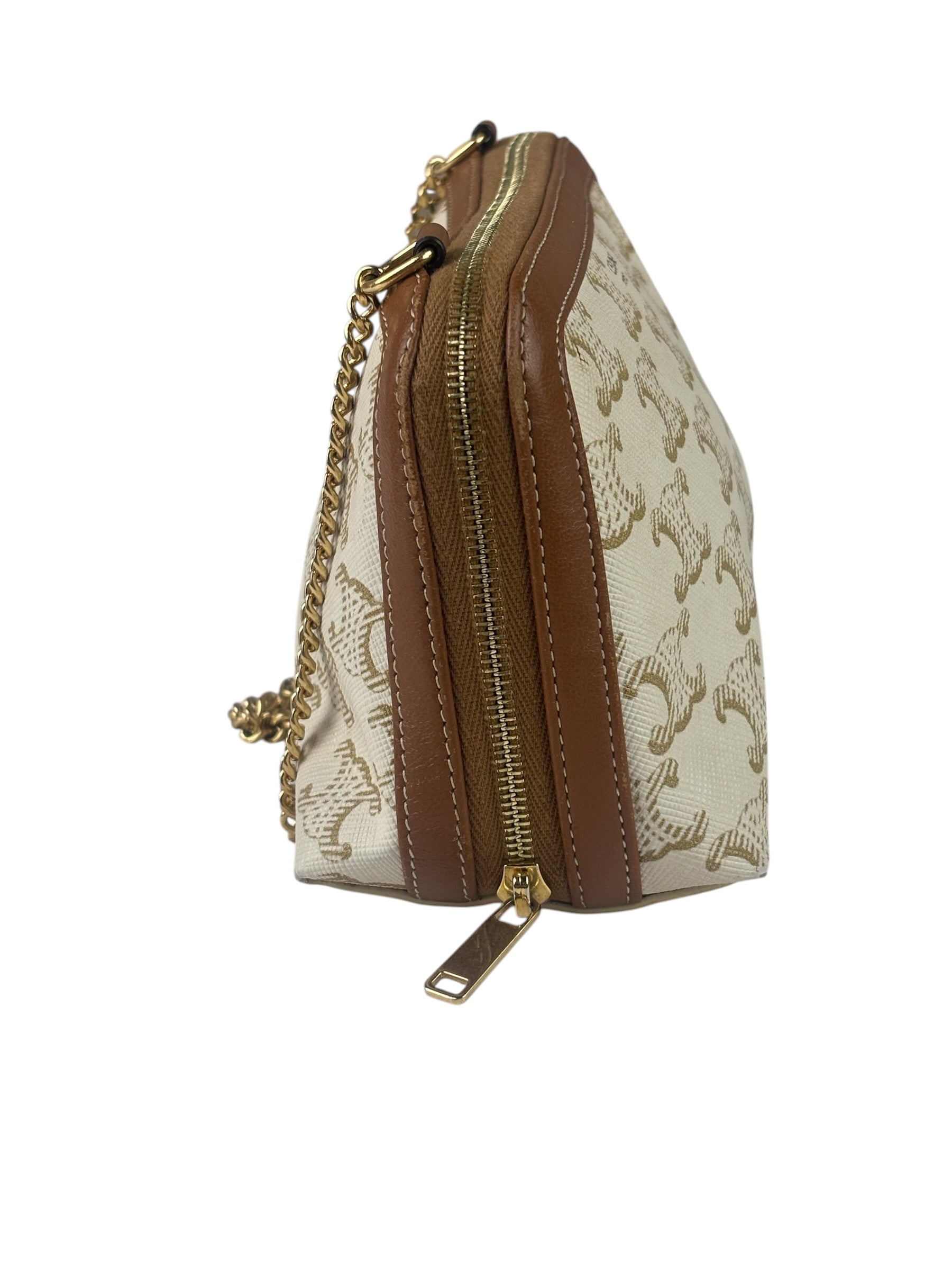 Celine Beige/Brown Leather Triomphe Chain Clutch
