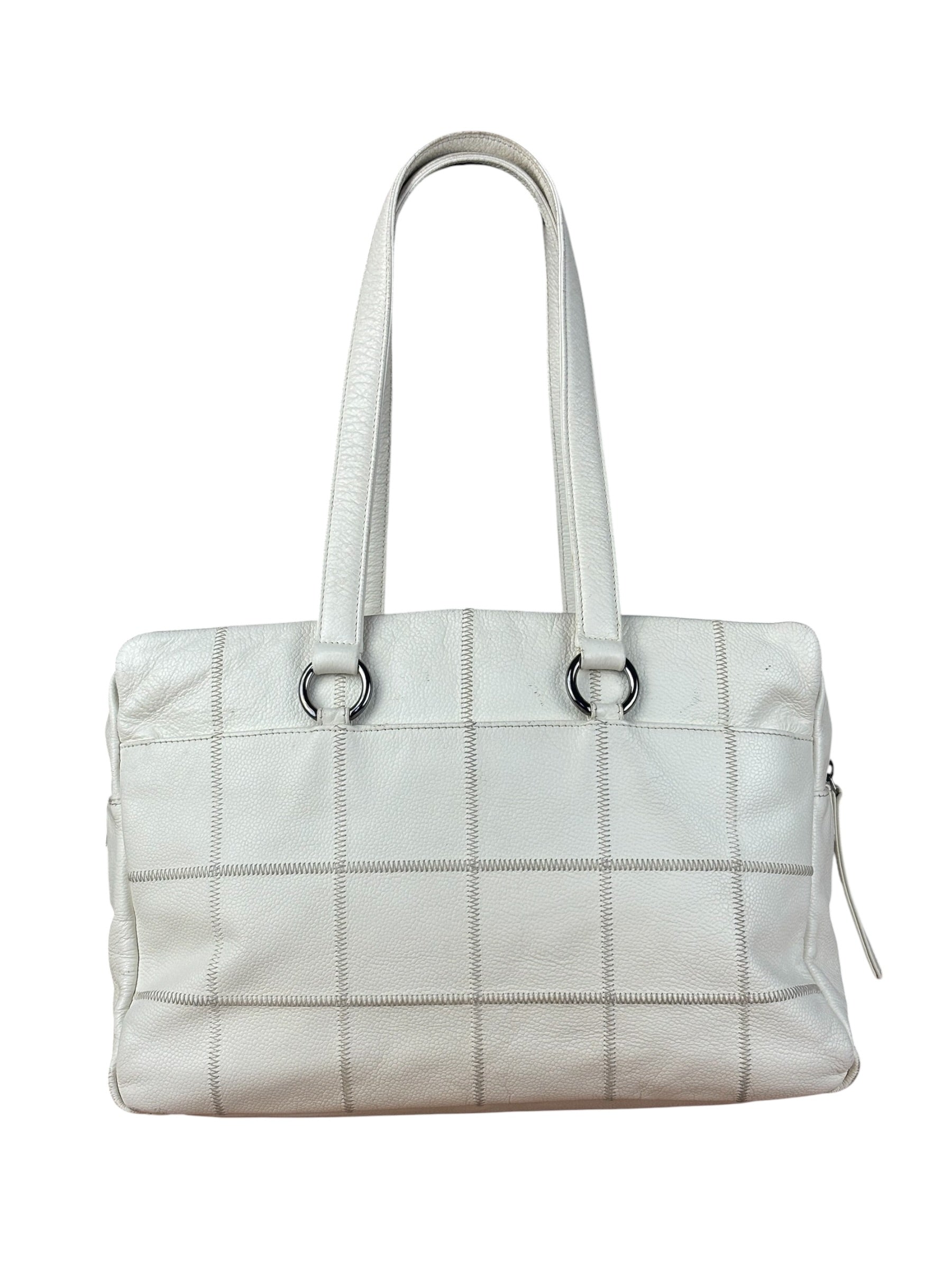 Chanel White Chocolate Bar Quilted Caviar LAX Bowler Bag 2004