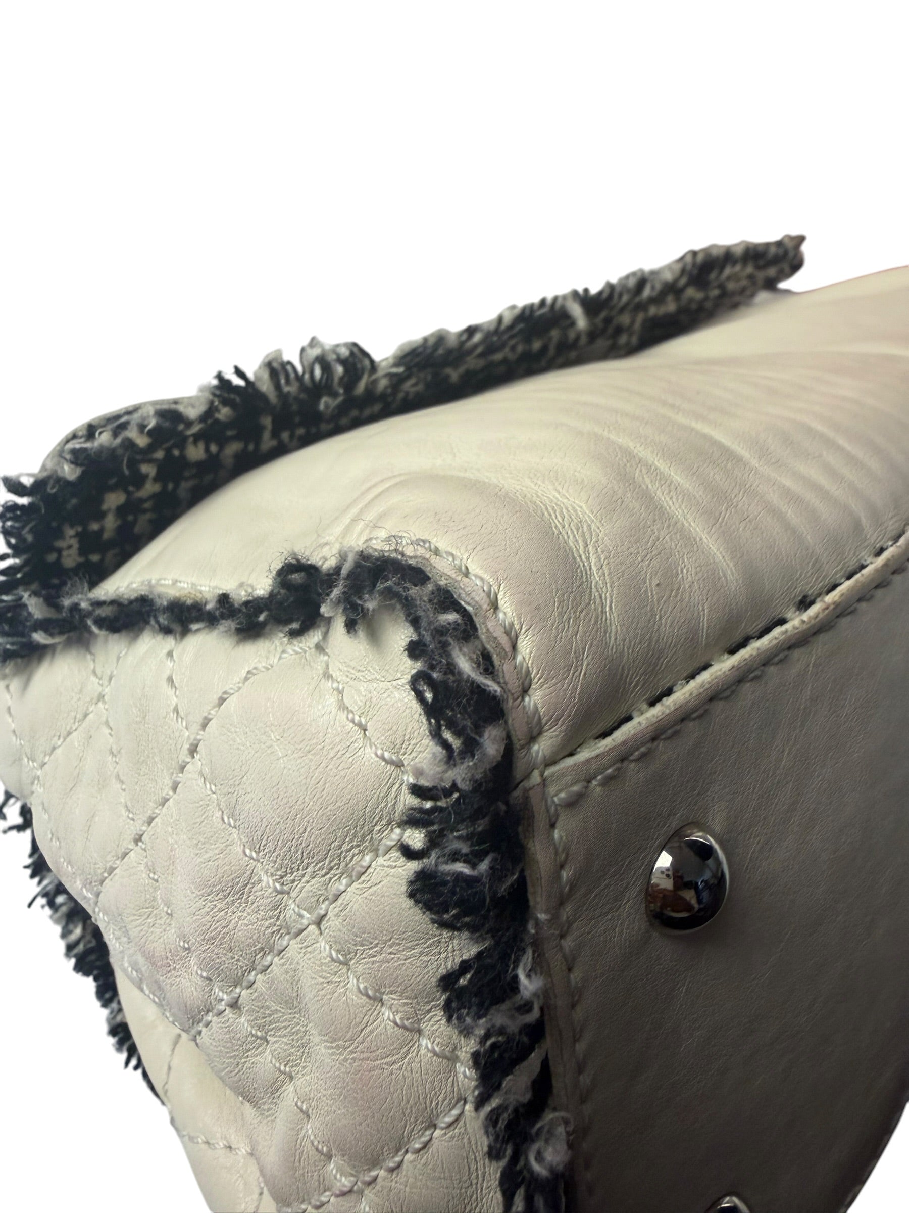 Chanel Cream Lambskin Funny Tweed Flap Bag 2009