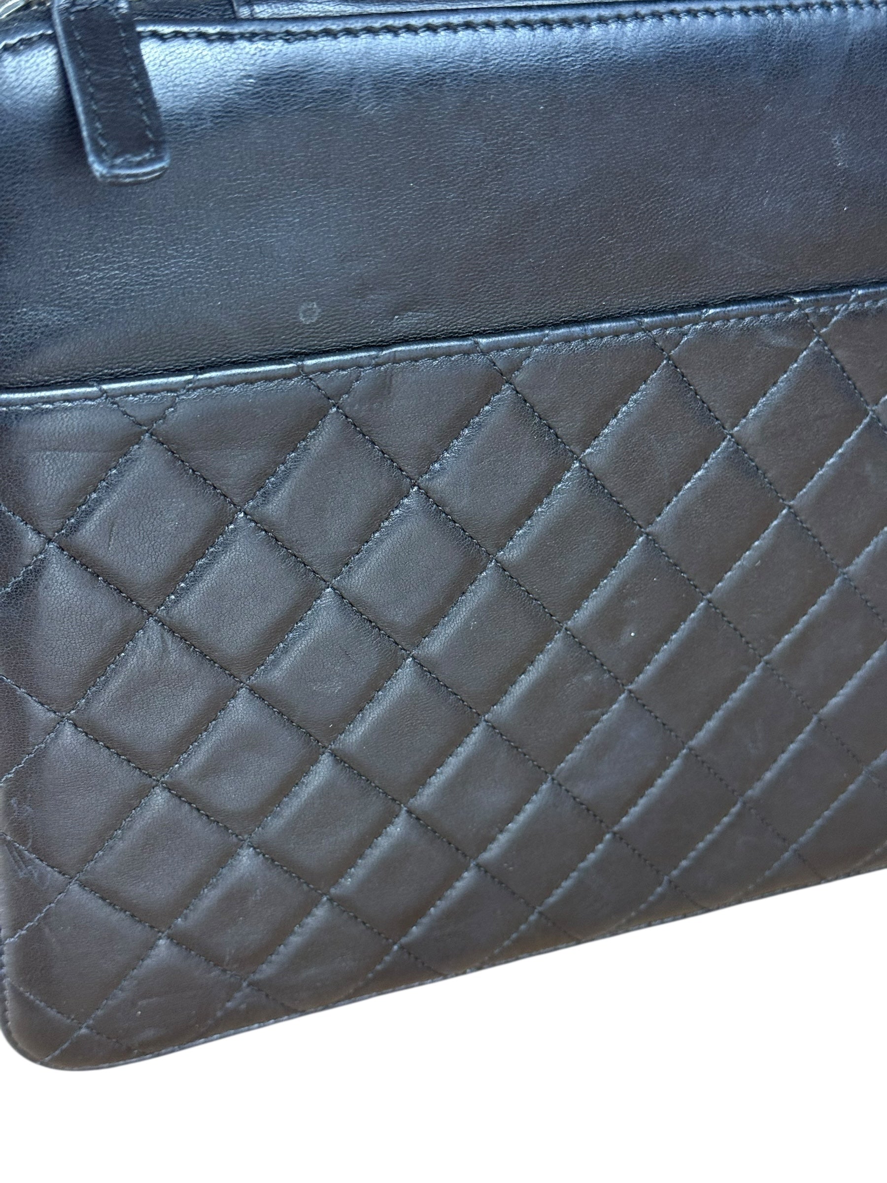 Chanel Black Quilted Caviar Leather Tablet Clutch Case
