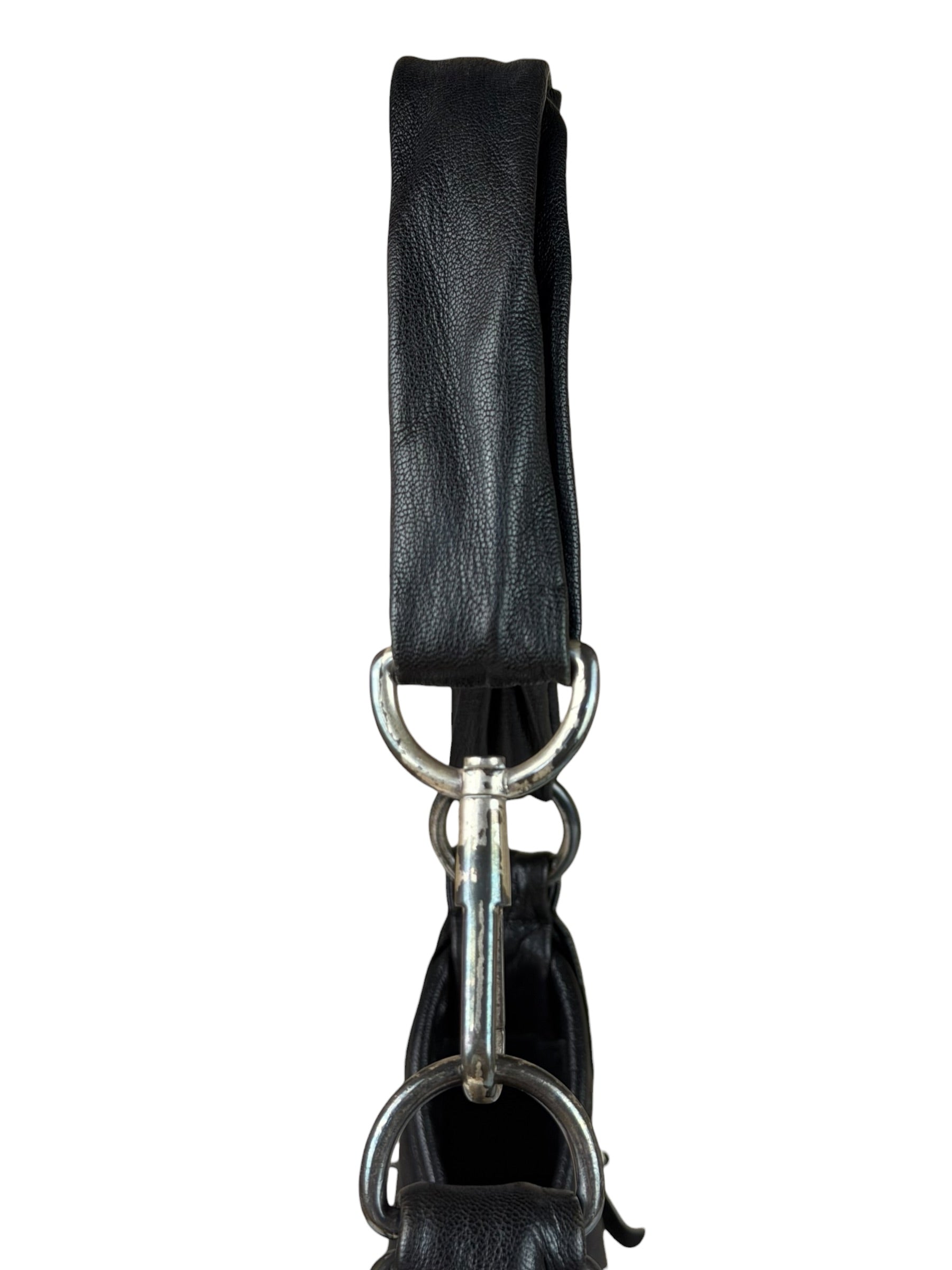 Yves Saint Laurent Black Leather St. Tropez Ruffled Hobo Bag