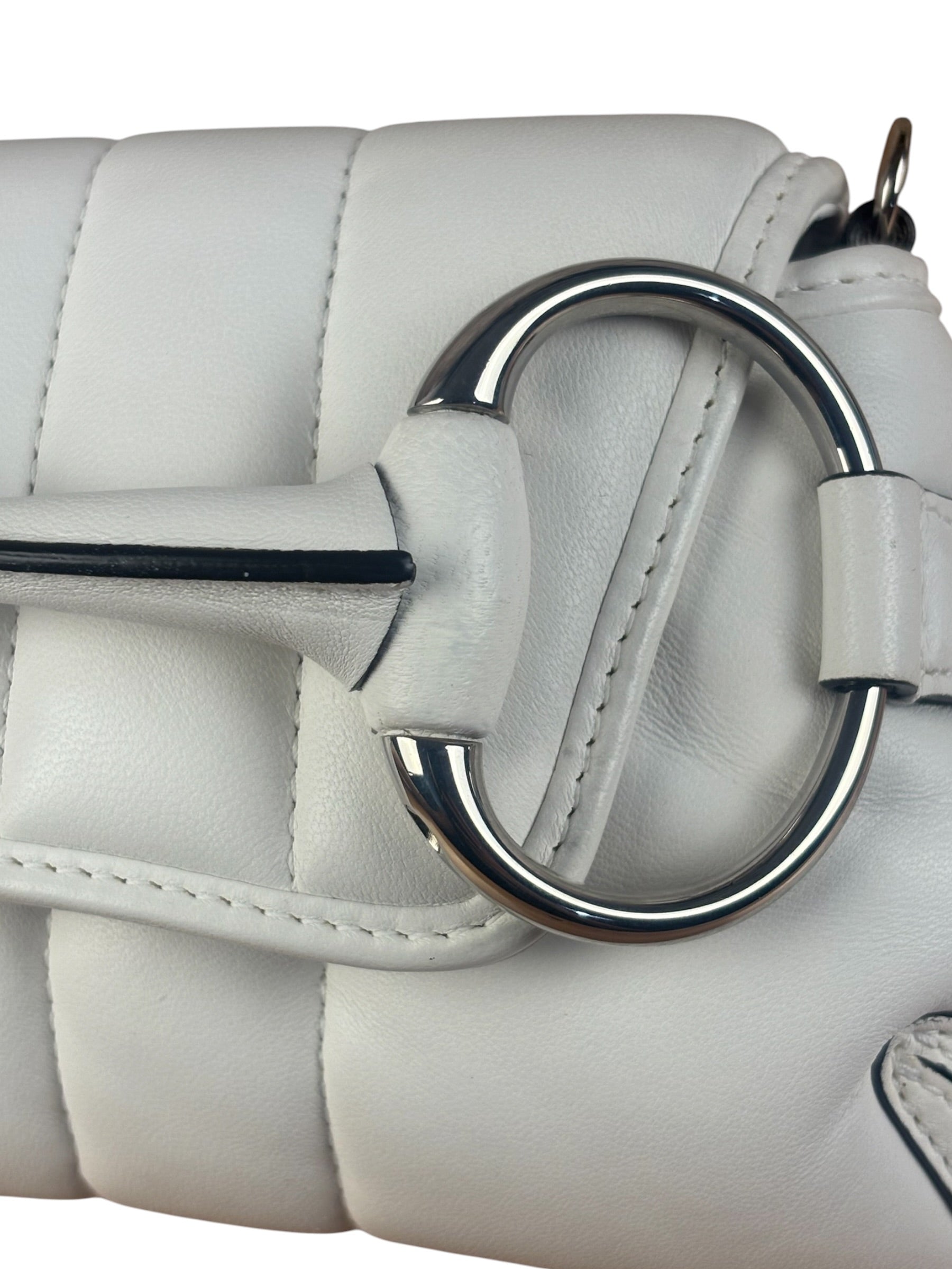 Gucci White Puffer Leather Horsebit Shoulder Bag
