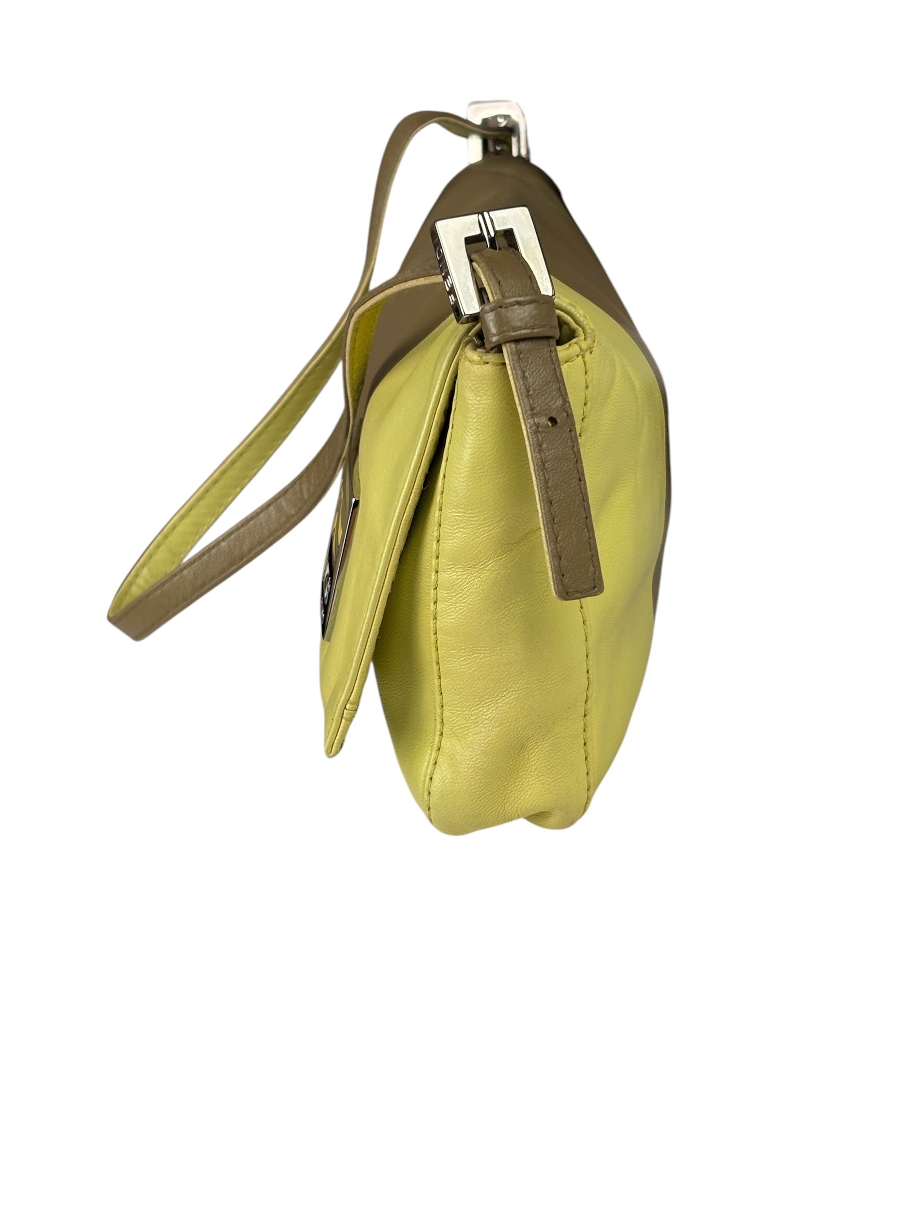 Fendi Camel Tan/Lime Yellow Leather Flap Pochette