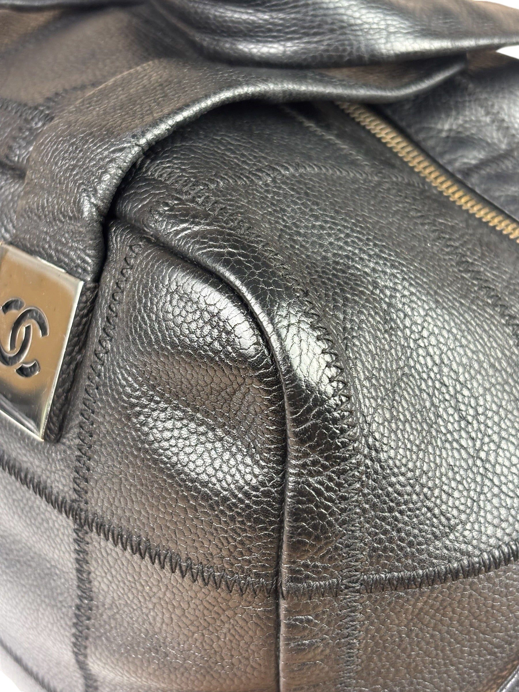 Chanel Black Quilted Leather Chocolate Bar Bowling Handbag
