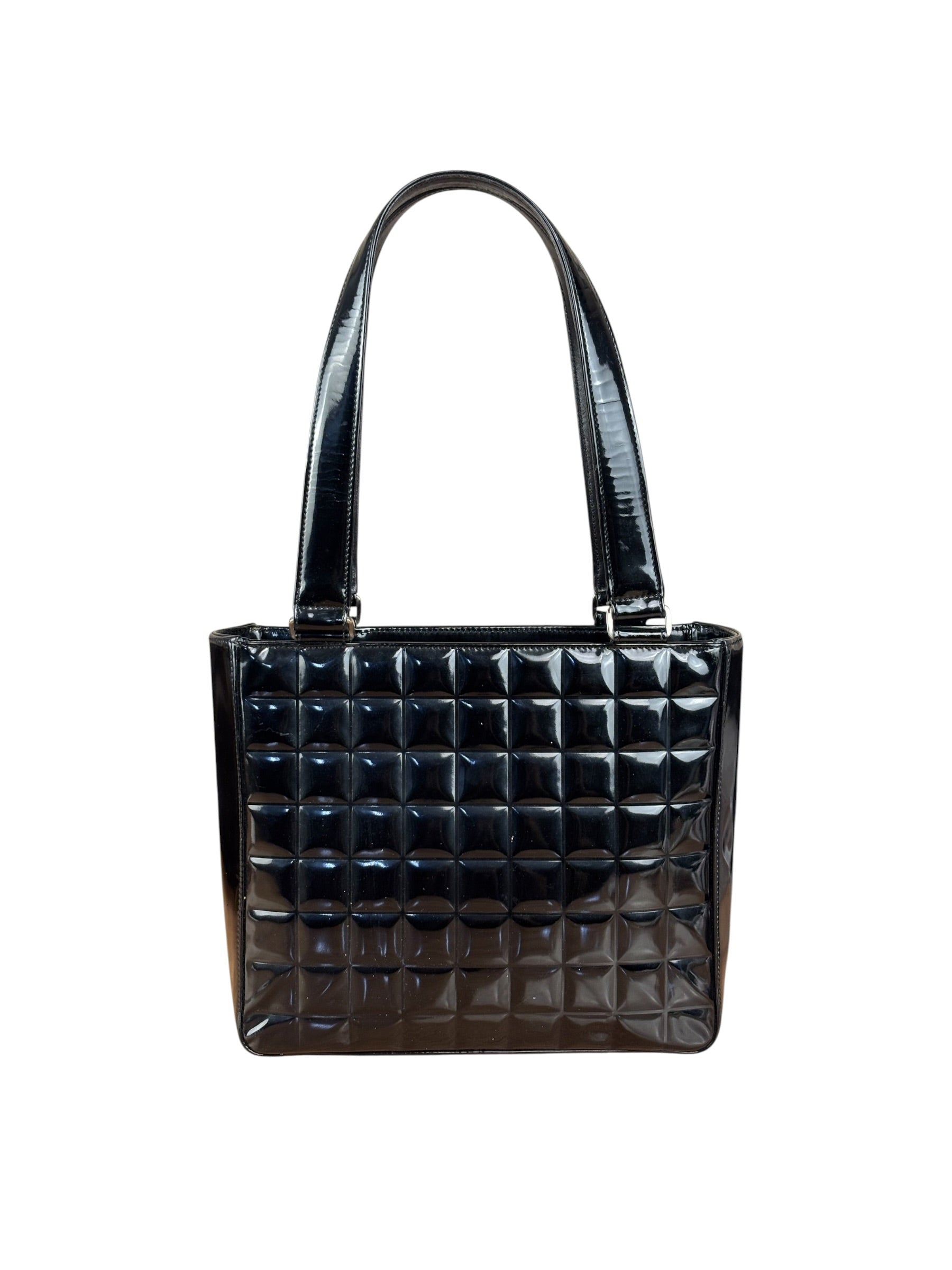 Chanel Glossy Black Patent Leather Chocolate Bar Tote Bag