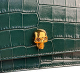 Alexander McQueen Green Croc Embossed Skull Bag