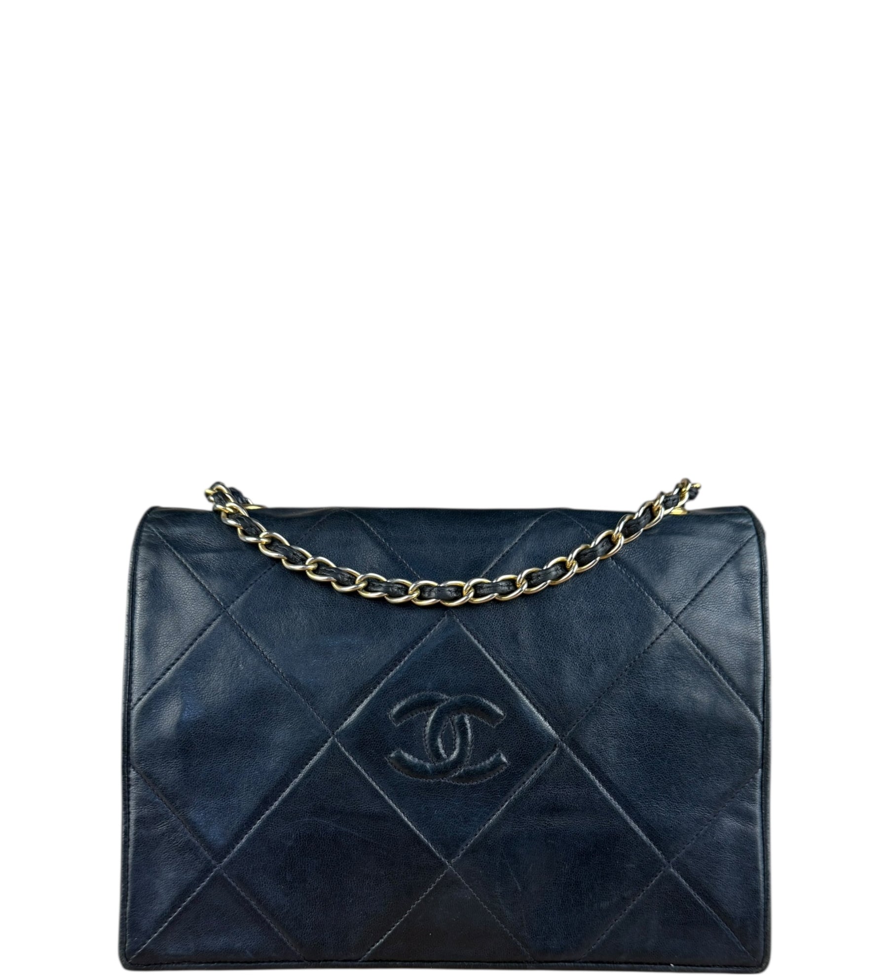 Chanel Black Diamond Stitch Flap CC Bag 1988
