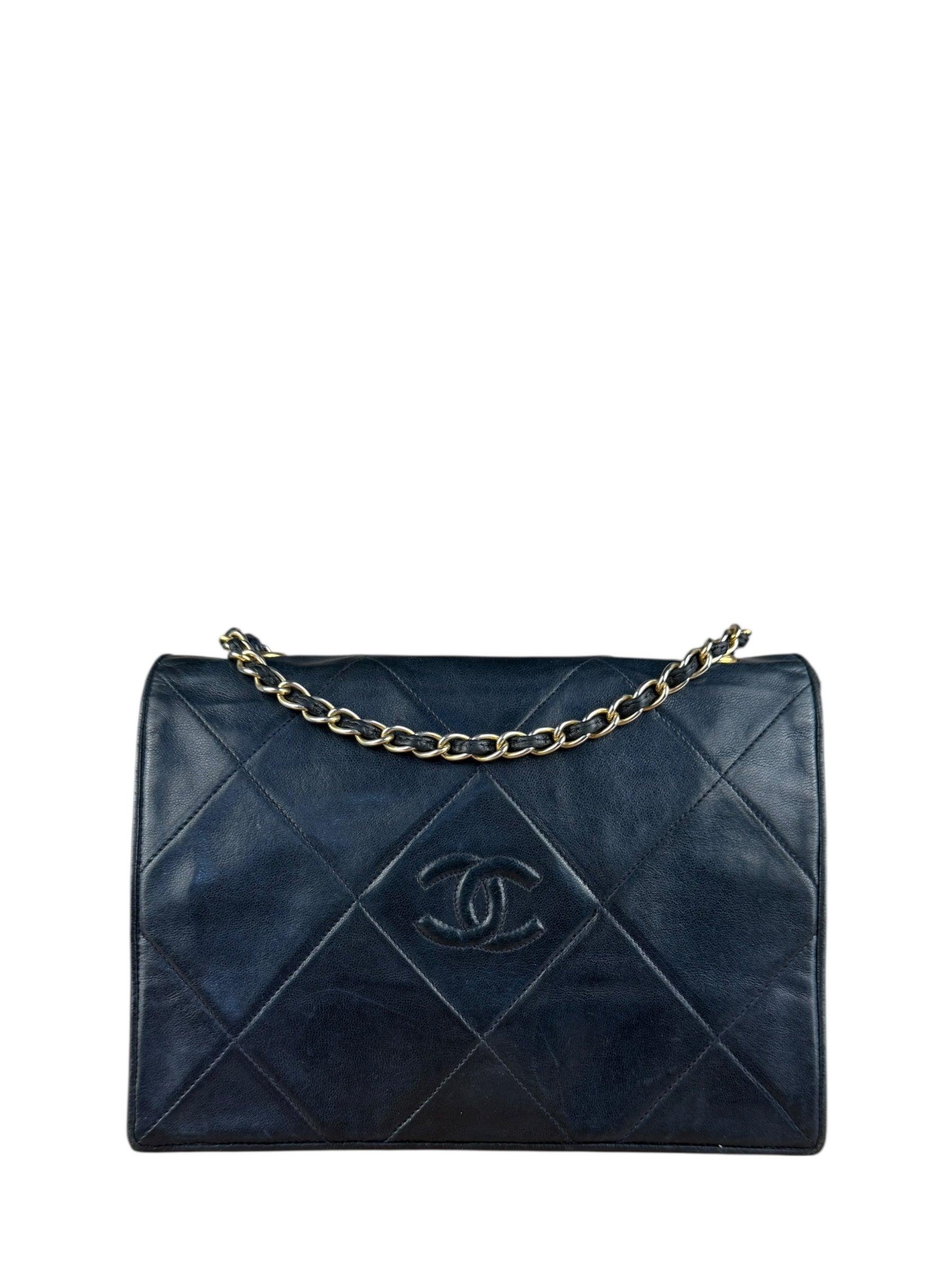 Chanel Black Diamond Stitch Flap CC Bag 1988