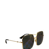 Gucci GG0414S Square Metal Frame Mirrored Lenses Sunglasses