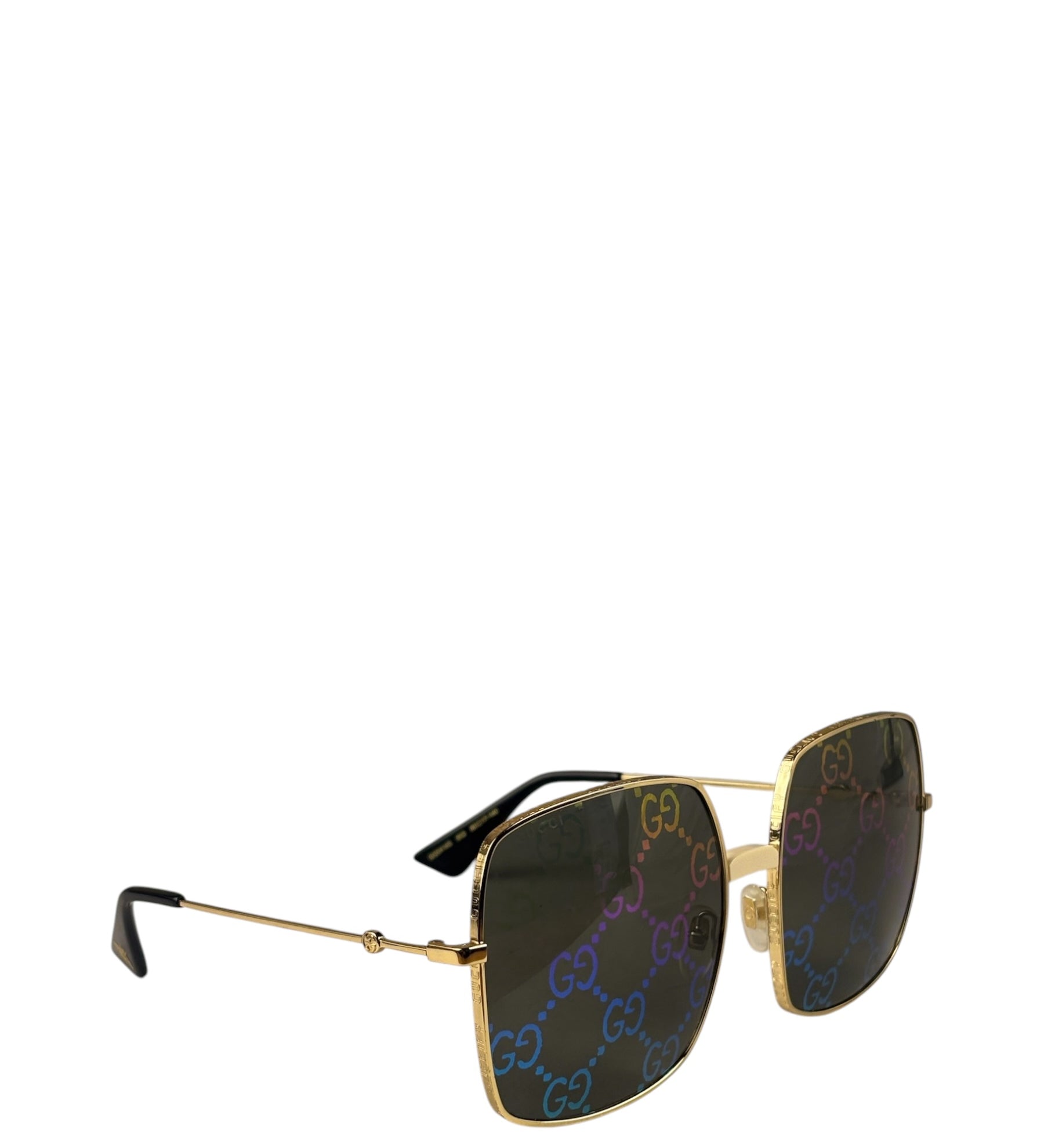 Gucci GG0414S Square Metal Frame Mirrored Lenses Sunglasses