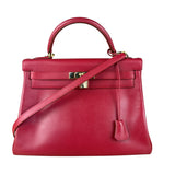 Hermes Kelly 32 Courchevel Rouge Vif Gold Handbag 1997