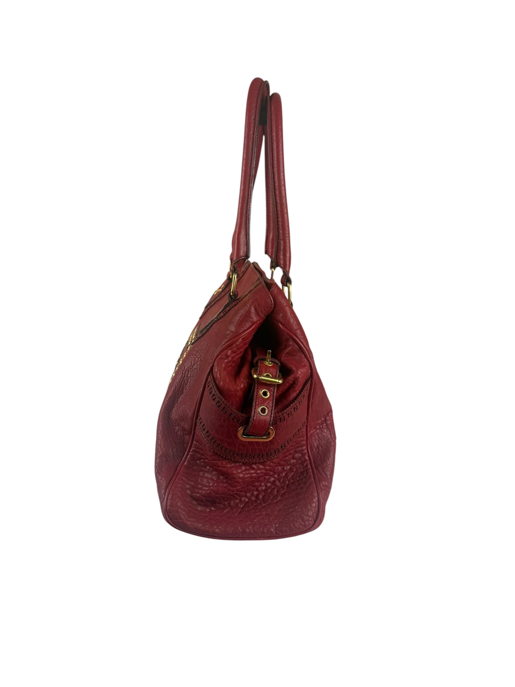 Fendi Red Grained Leather Etniko Shoulder Bag