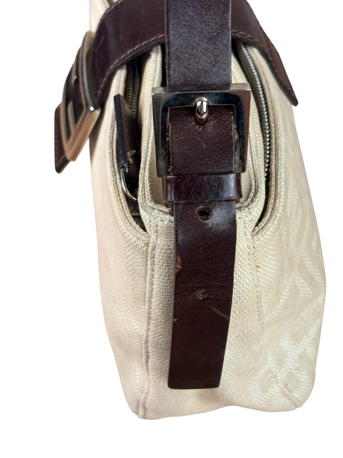 Fendi Cream Zucca Canvas Baguette Shoulder Bag