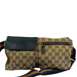 Gucci Beige/Navy Leather Trim GG Belt Bag