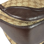 Gucci Brown Leather Trim GG Bamboo Handle Two-Way Bag