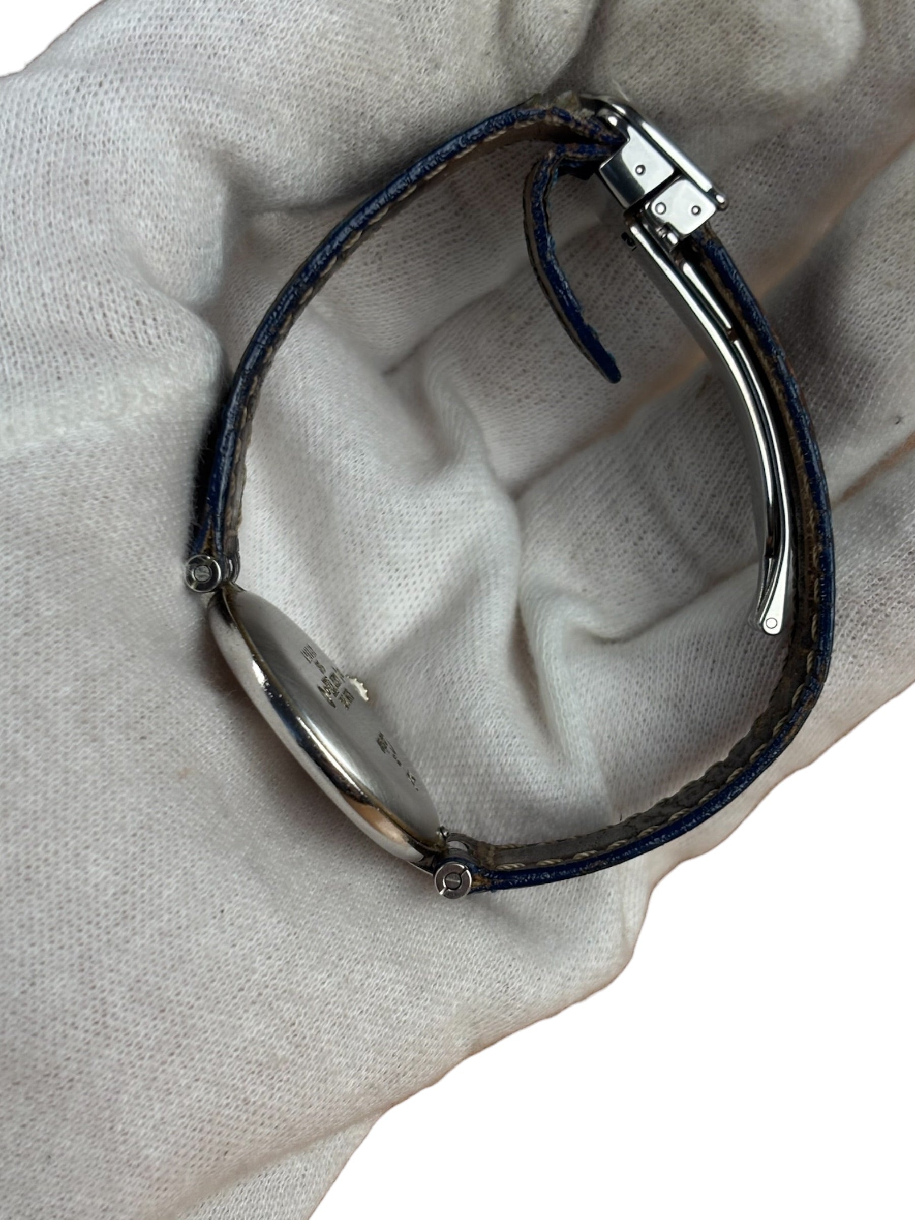 Cartier Must De Round Silver Roman Dial Blue/Brown Band