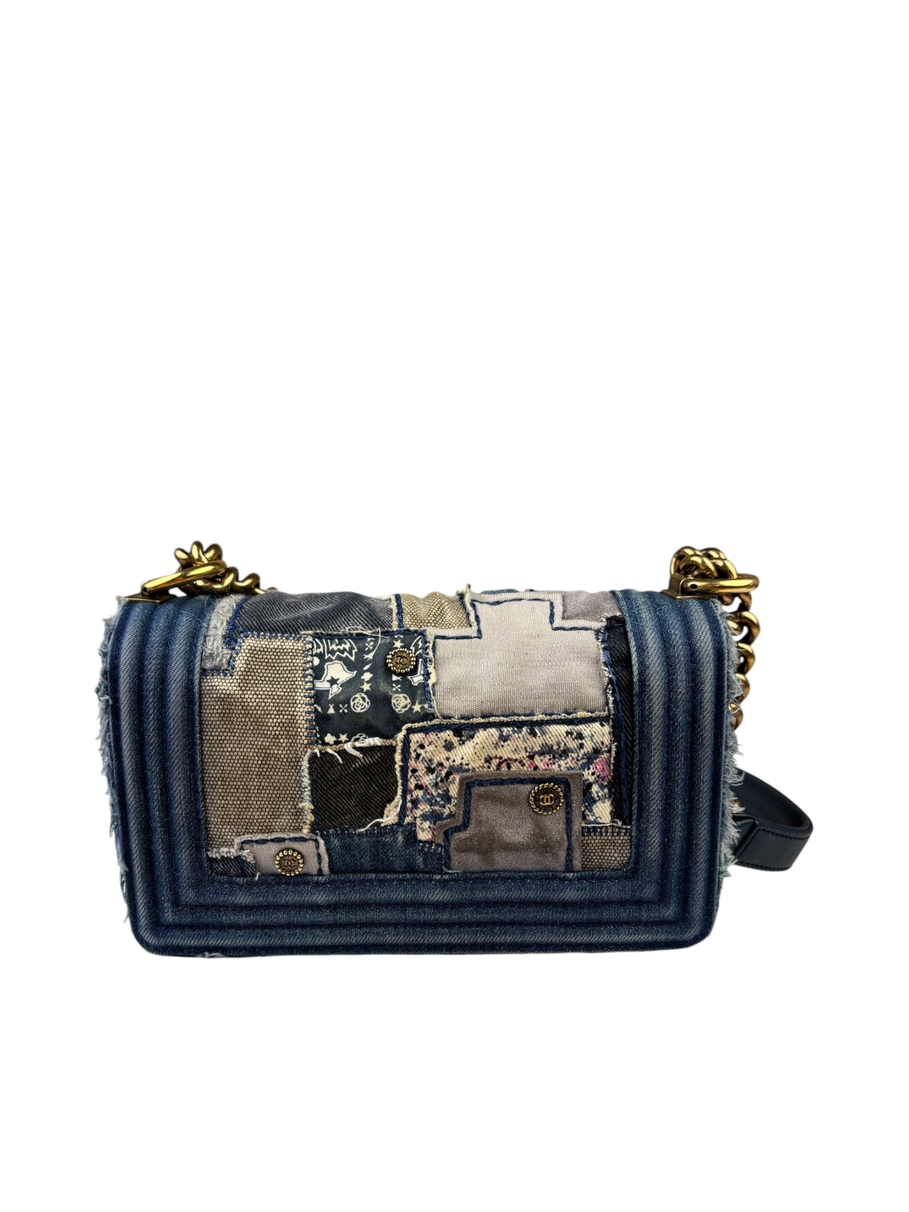 Chanel Blue Denim/Leather Trim Patchwork Boy Flap Bag 2014