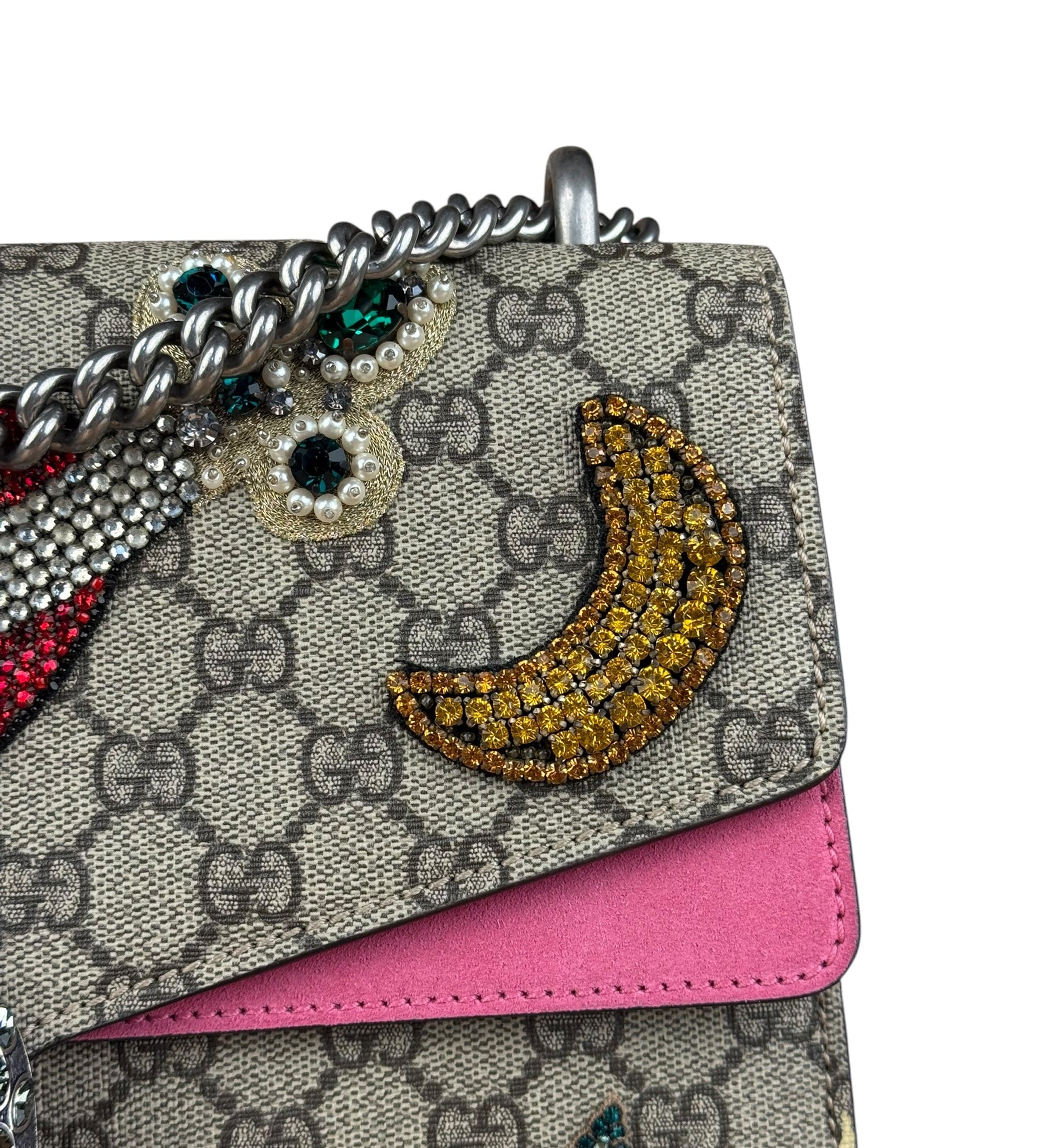 Gucci Pierced Heart Patches Dionysus Chain Shoulder Bag