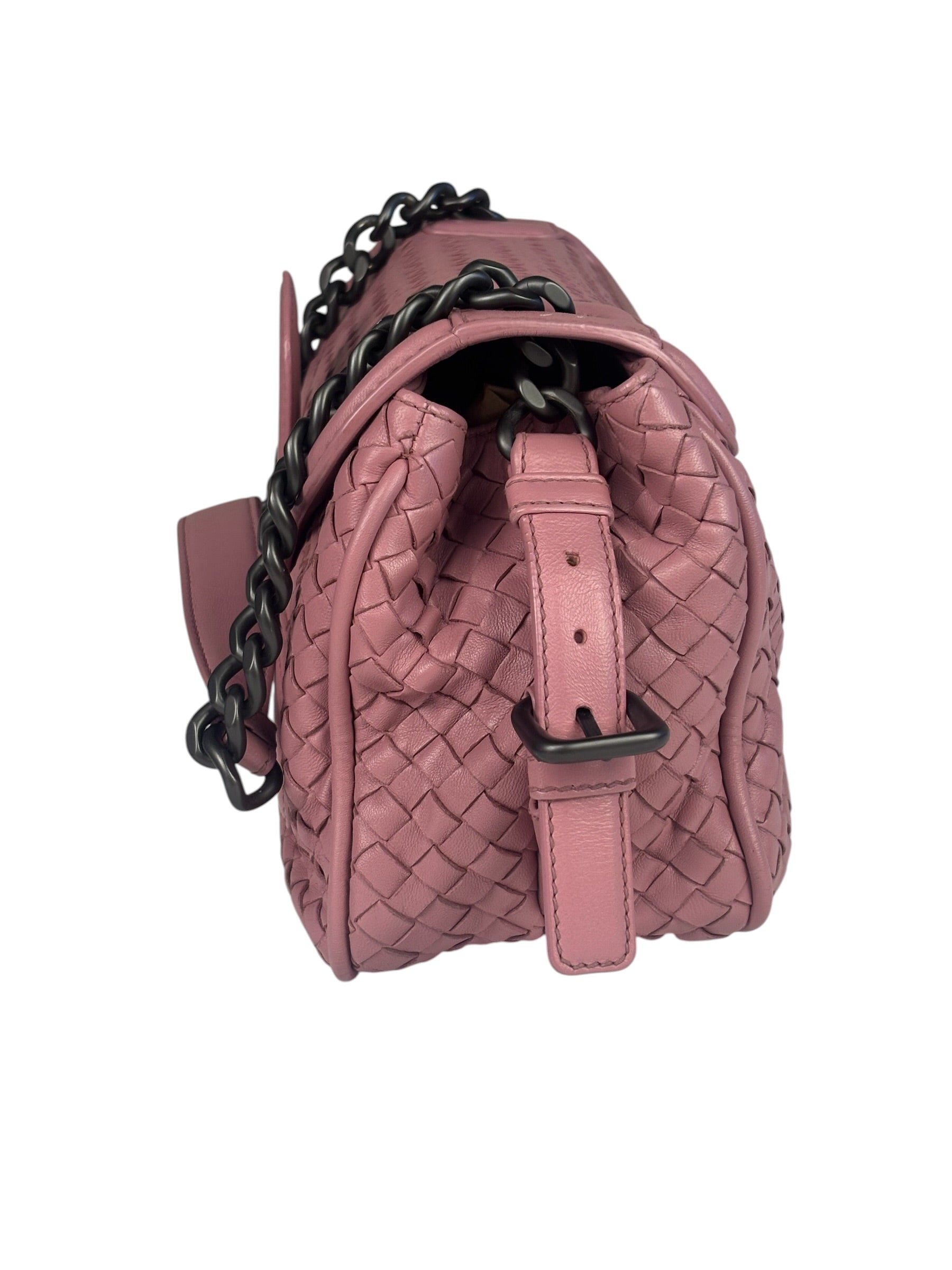 Bottega Veneta Purple Leather Rialto Intrecciato Shoulder Bag