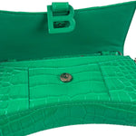 Balenciaga Green Crocodile Embossed Hourglass Wallet On Chain