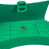 Balenciaga Green Crocodile Embossed Hourglass Wallet On Chain