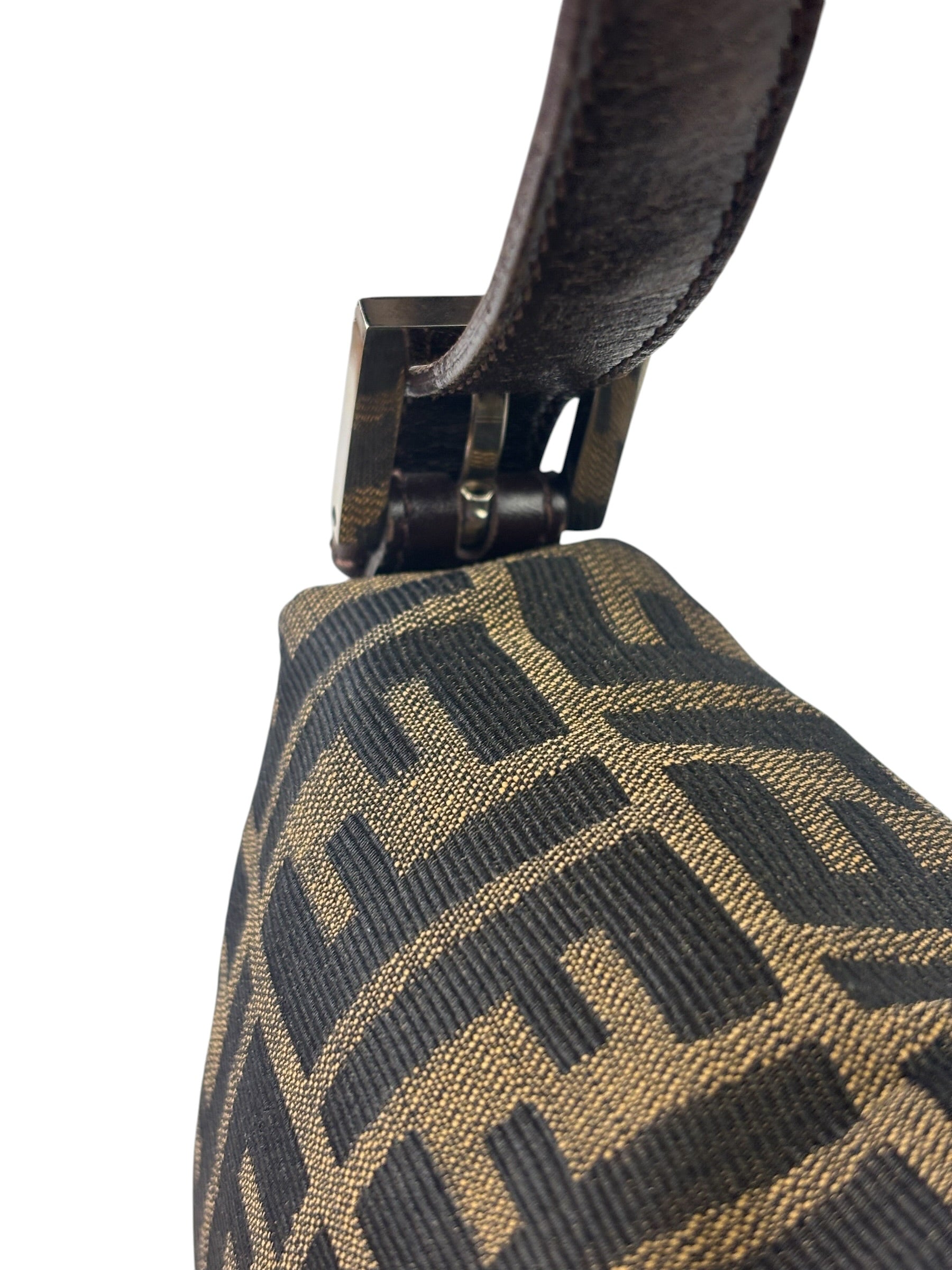 Fendi Brown Leather Trim Baguette