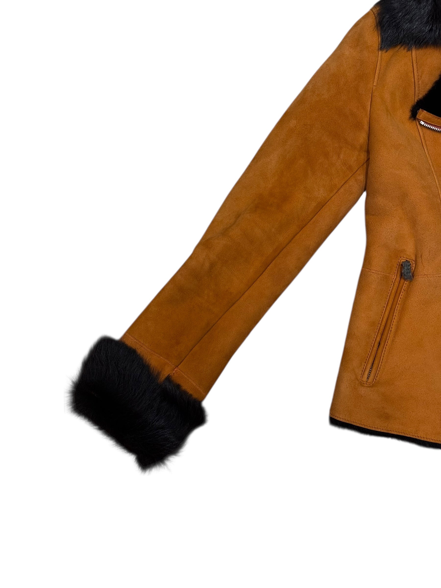 Armani Orange Suede Fur Lined Zip Up Jacket