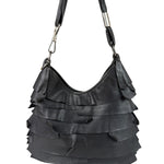Yves Saint Laurent Black Leather St. Tropez Ruffled Hobo Bag