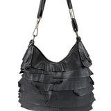 Yves Saint Laurent Black Leather St. Tropez Ruffled Hobo Bag
