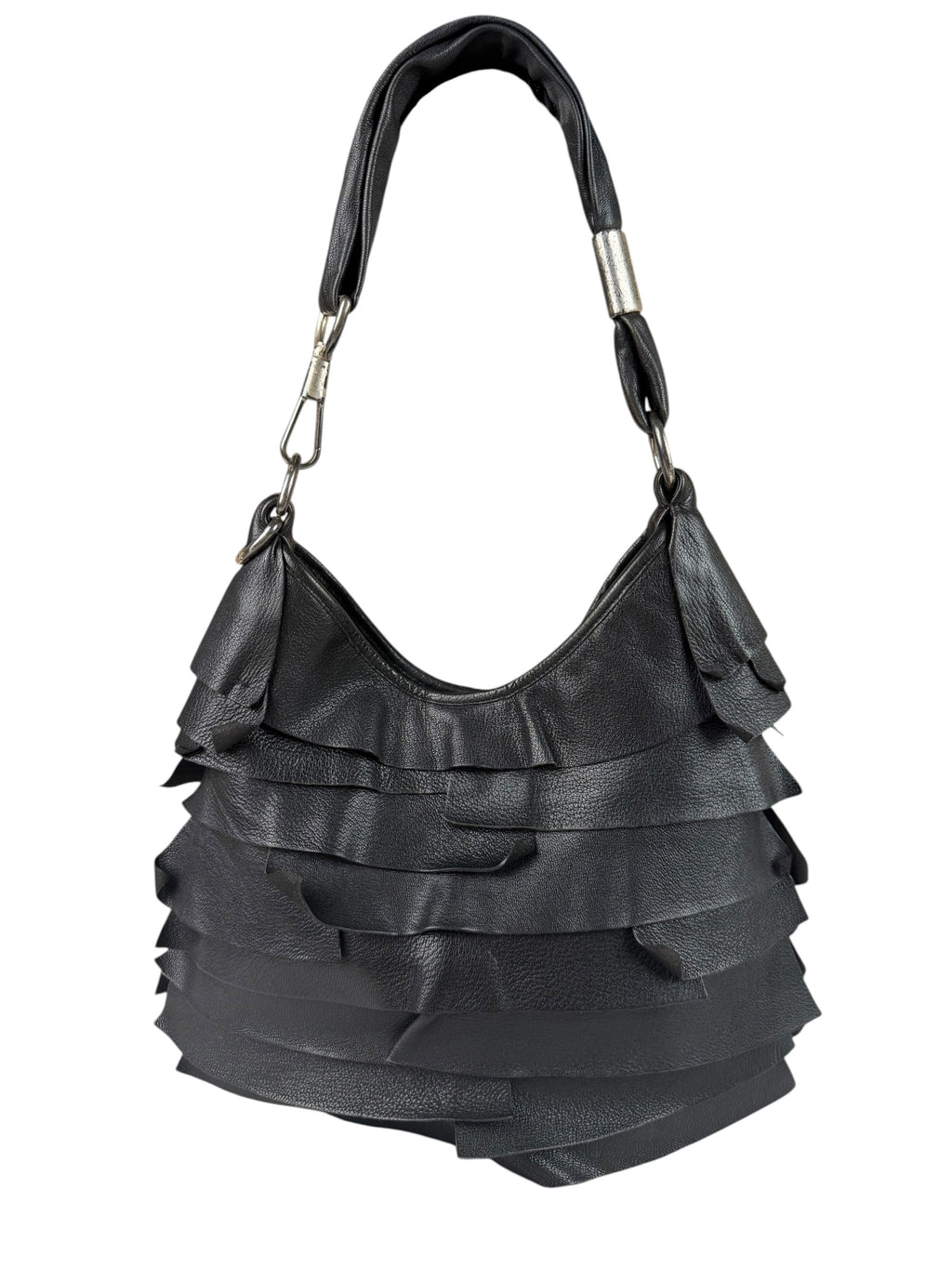 Yves Saint Laurent Black Leather St. Tropez Ruffled Hobo Bag