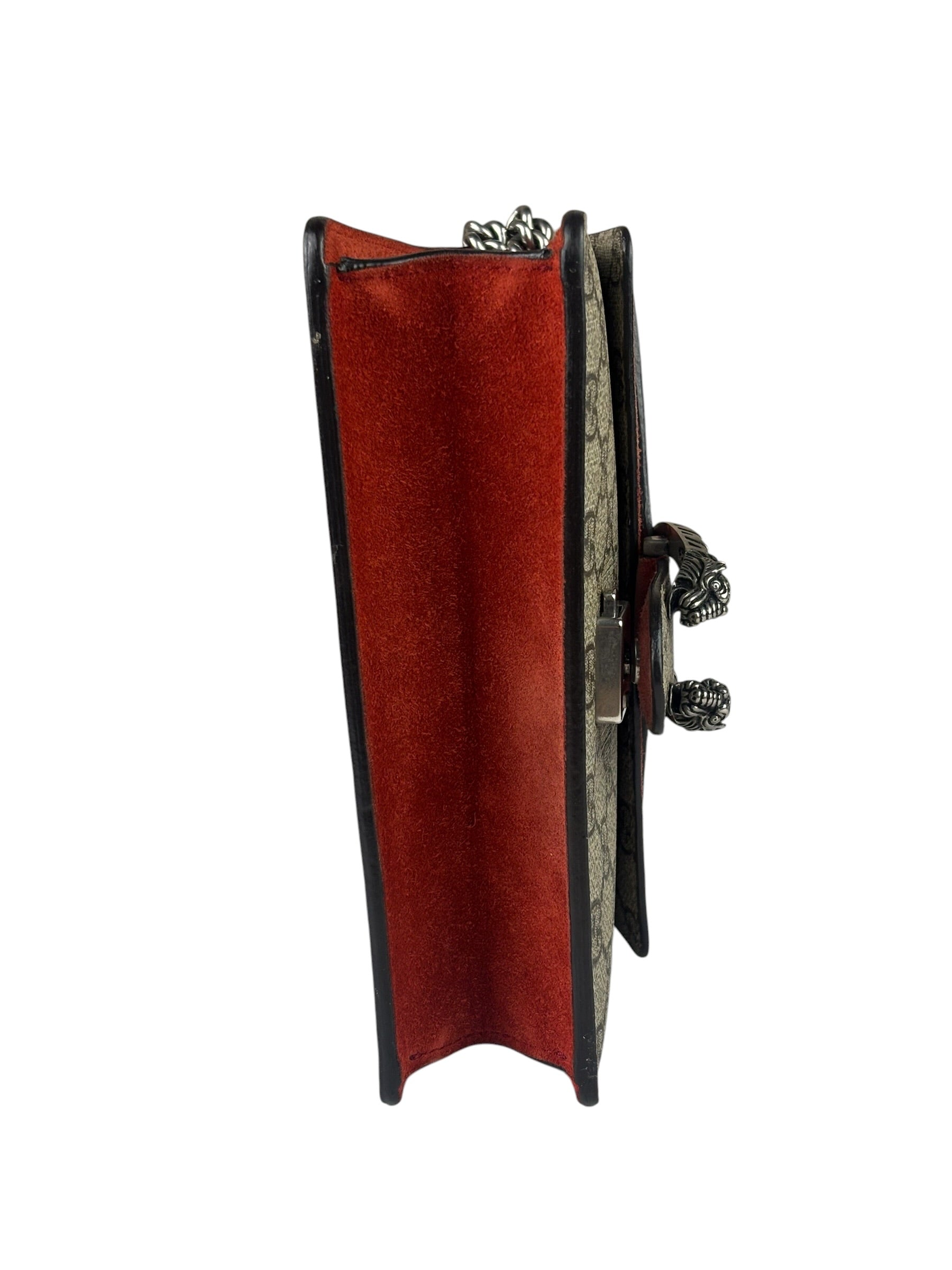 Gucci Beige/Red Leather/Suede Trim GG Supreme Dionysus Small Shoulder Bag
