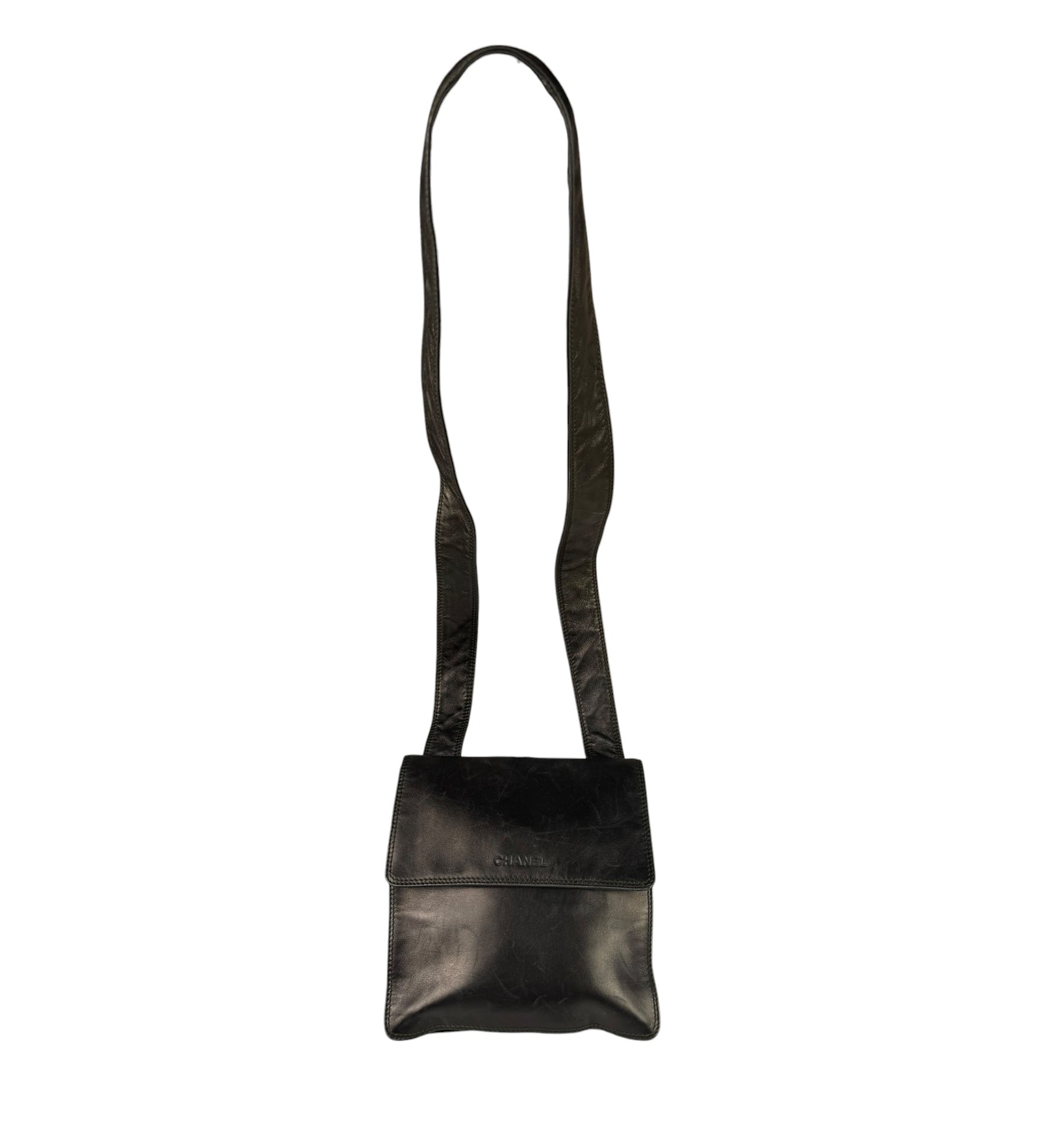 Chanel Vintage Metallic Bronze Lambskin Logo Messenger Bag 1997