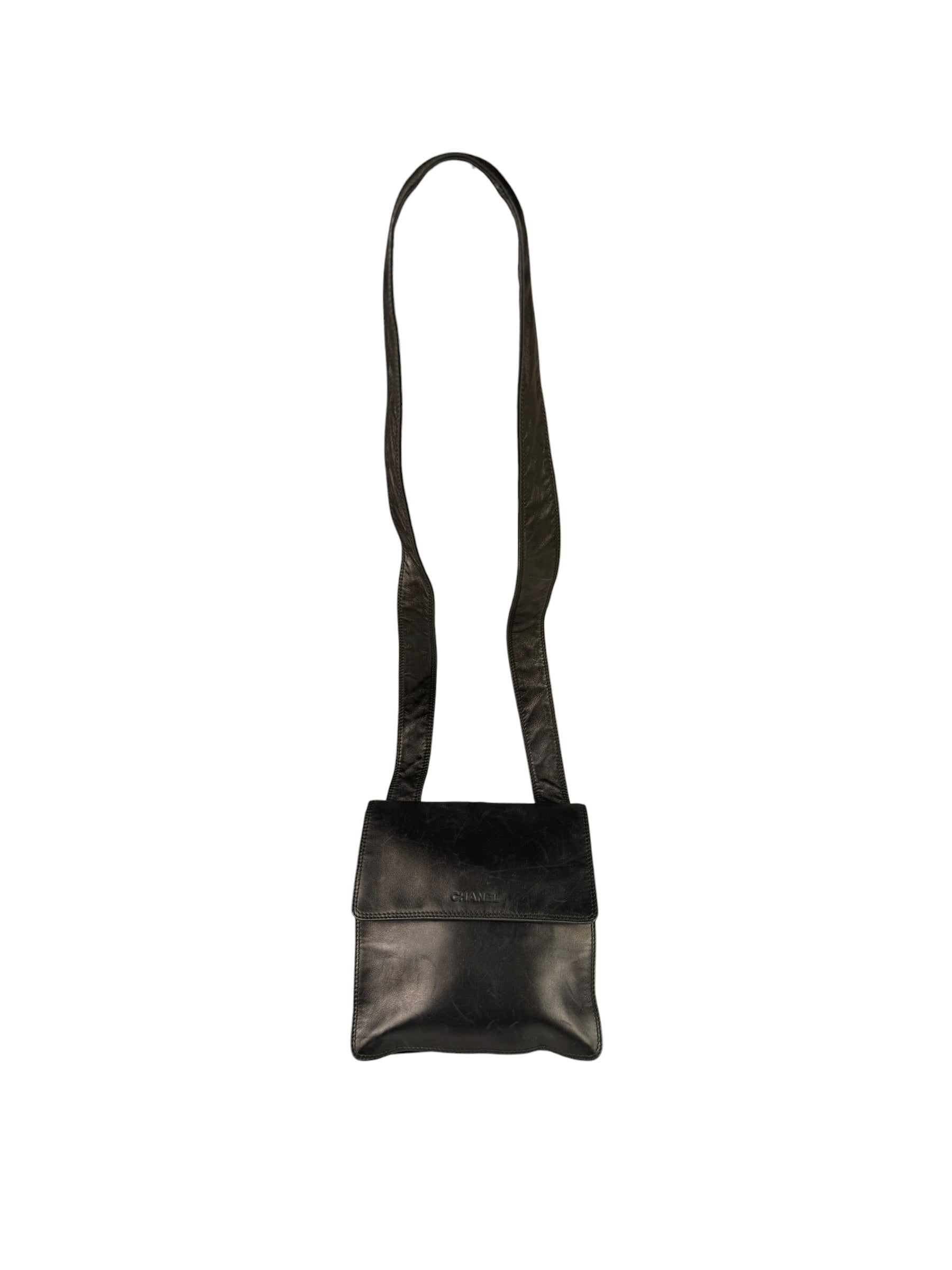 Chanel Vintage Metallic Bronze Lambskin Logo Messenger Bag 1997