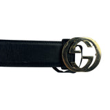 Gucci Black Leather GG Buckle Belt