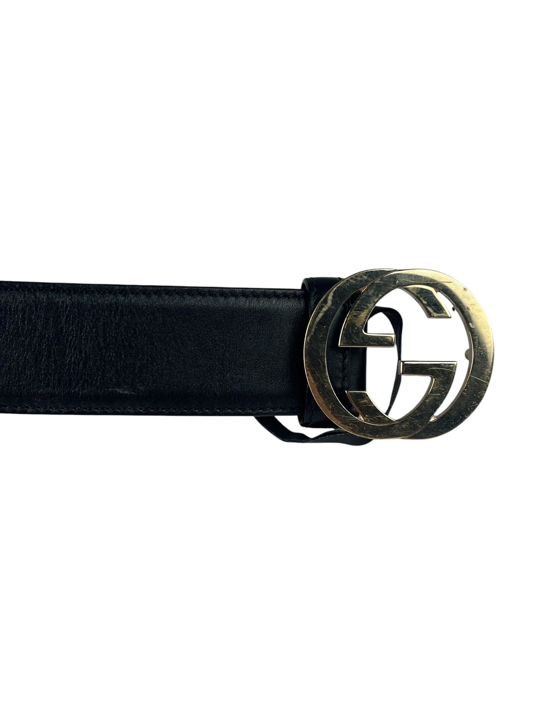 Gucci Black Leather GG Buckle Belt