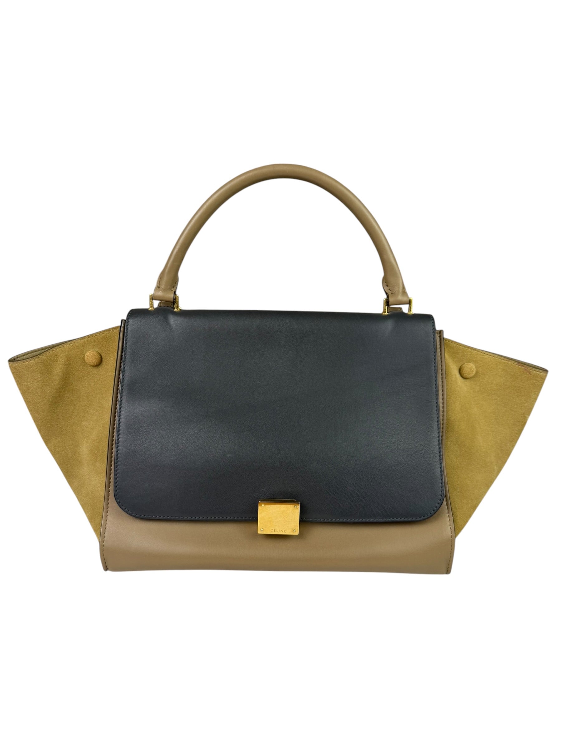 Celine Tri-Color Beige Leather/Suede Trapeze Medium Two-Way Bag
