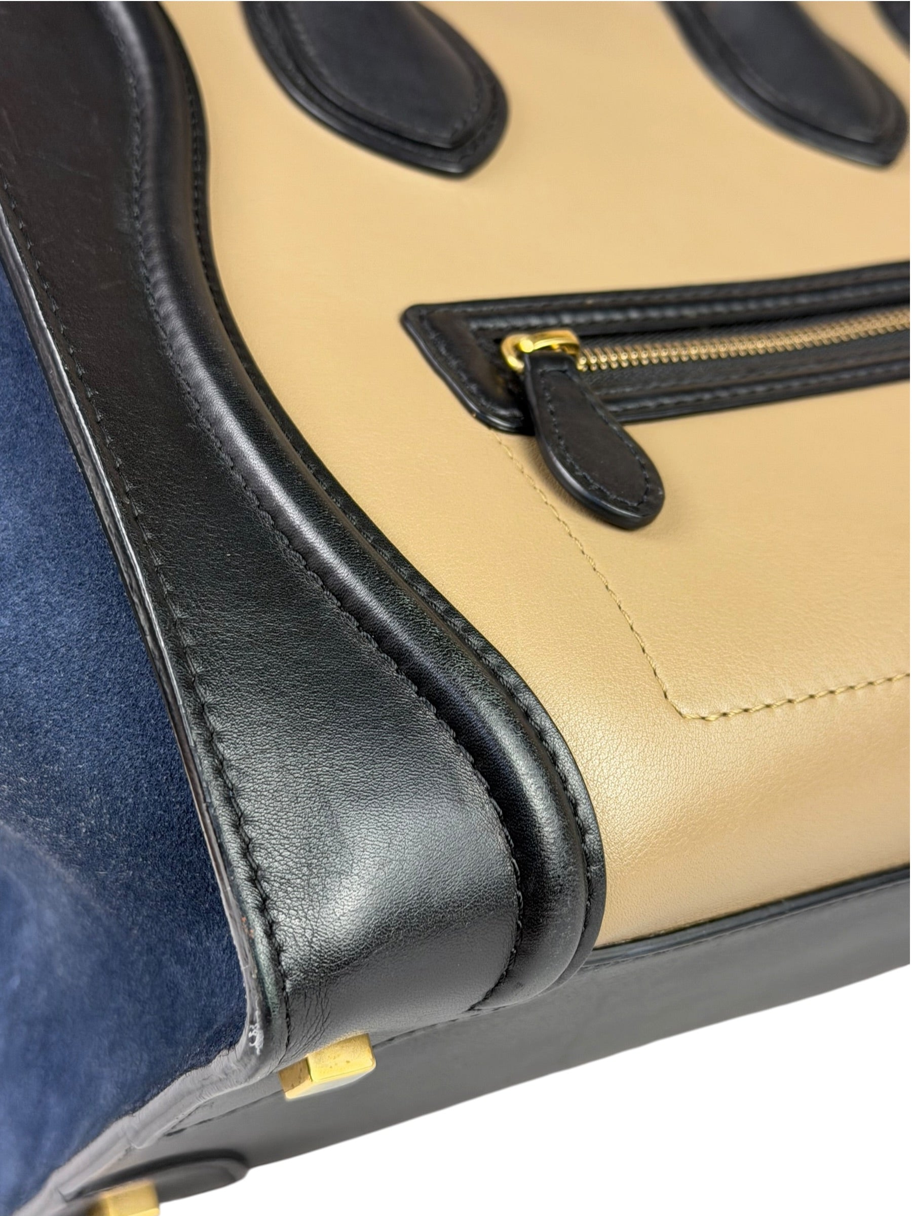 Celine Calfskin Leather/Suede Tri-Color Luggage Tote Bag
