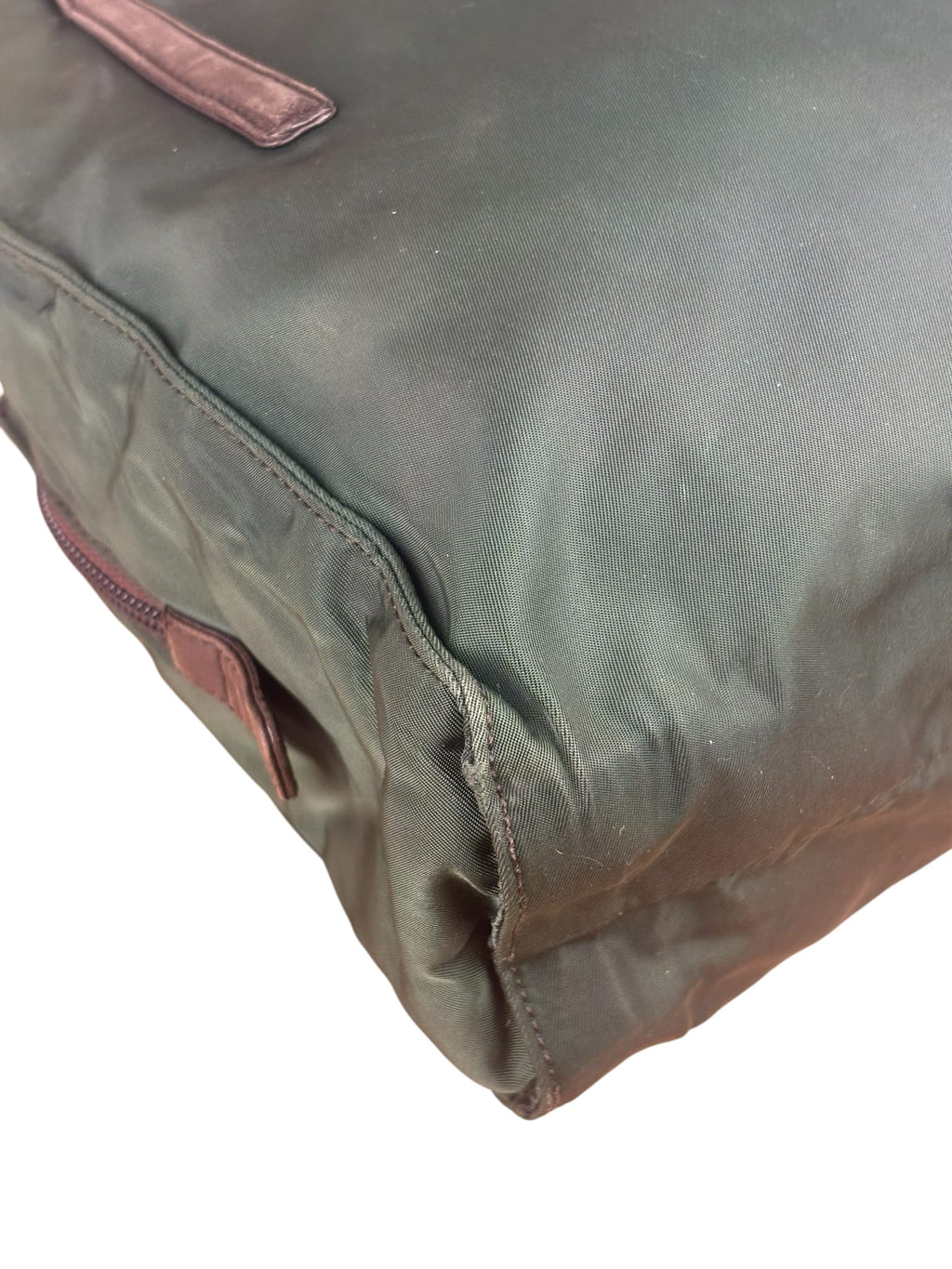 Prada Green/Brown Leather Trim/Nylon Tote
