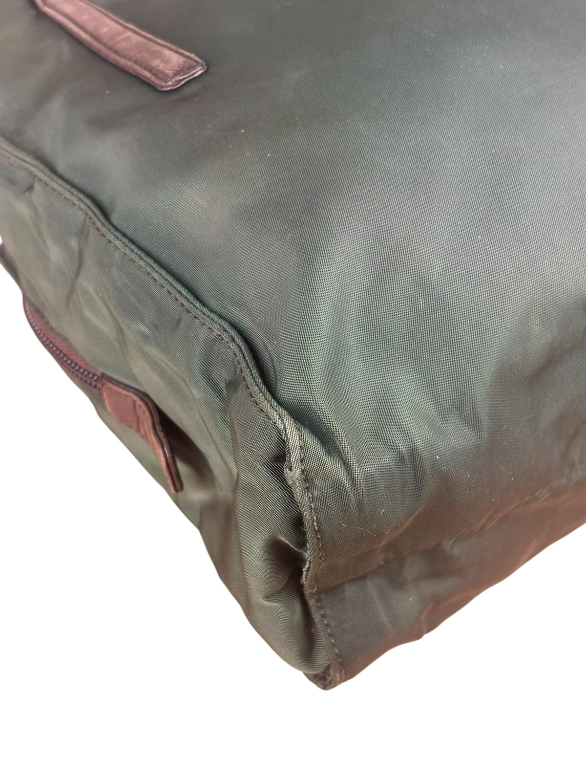 Prada Green/Brown Leather Trim/Nylon Tote