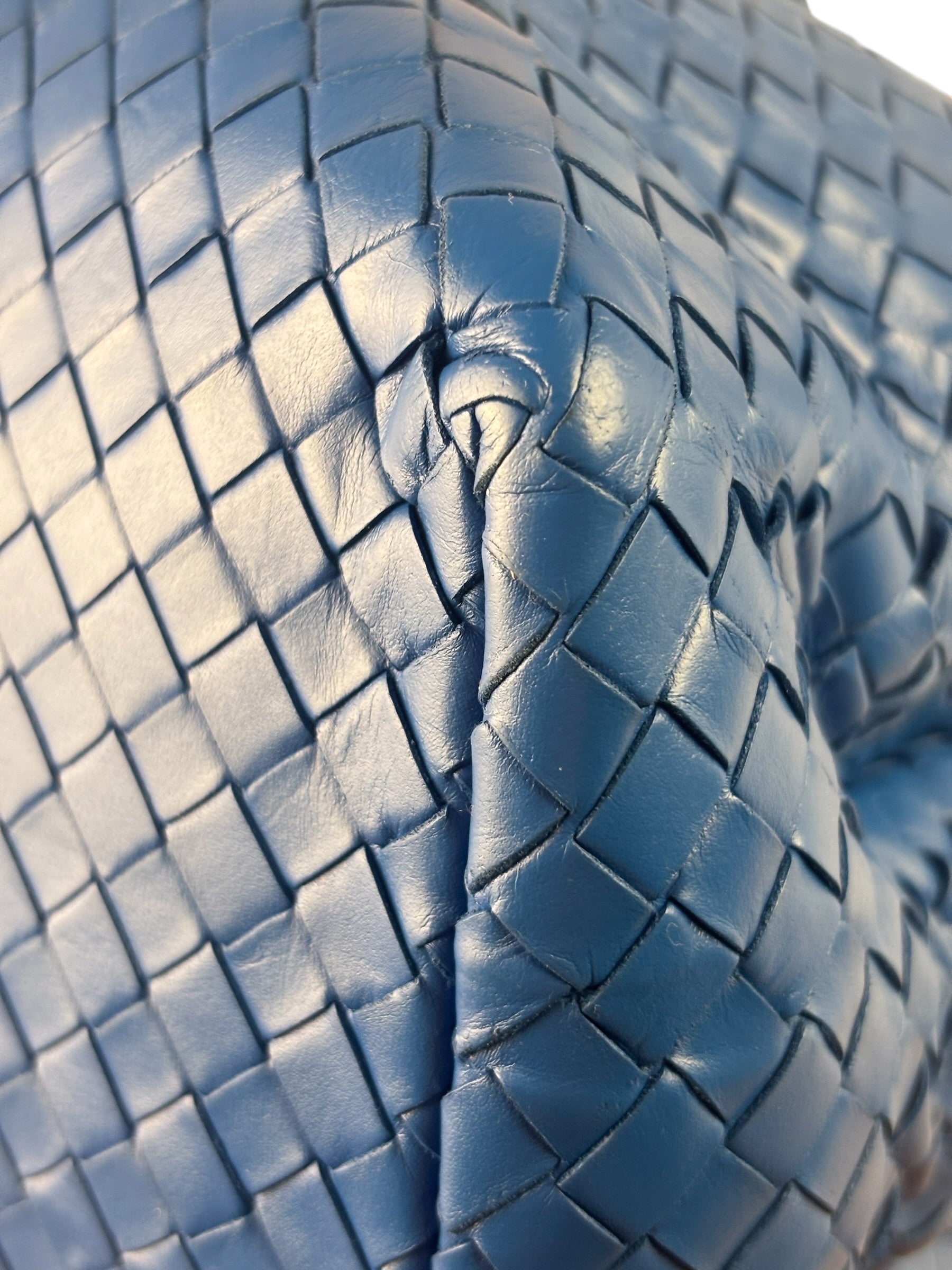 Bottega Venete Blue Lambskin Intrecciato Roma Tote