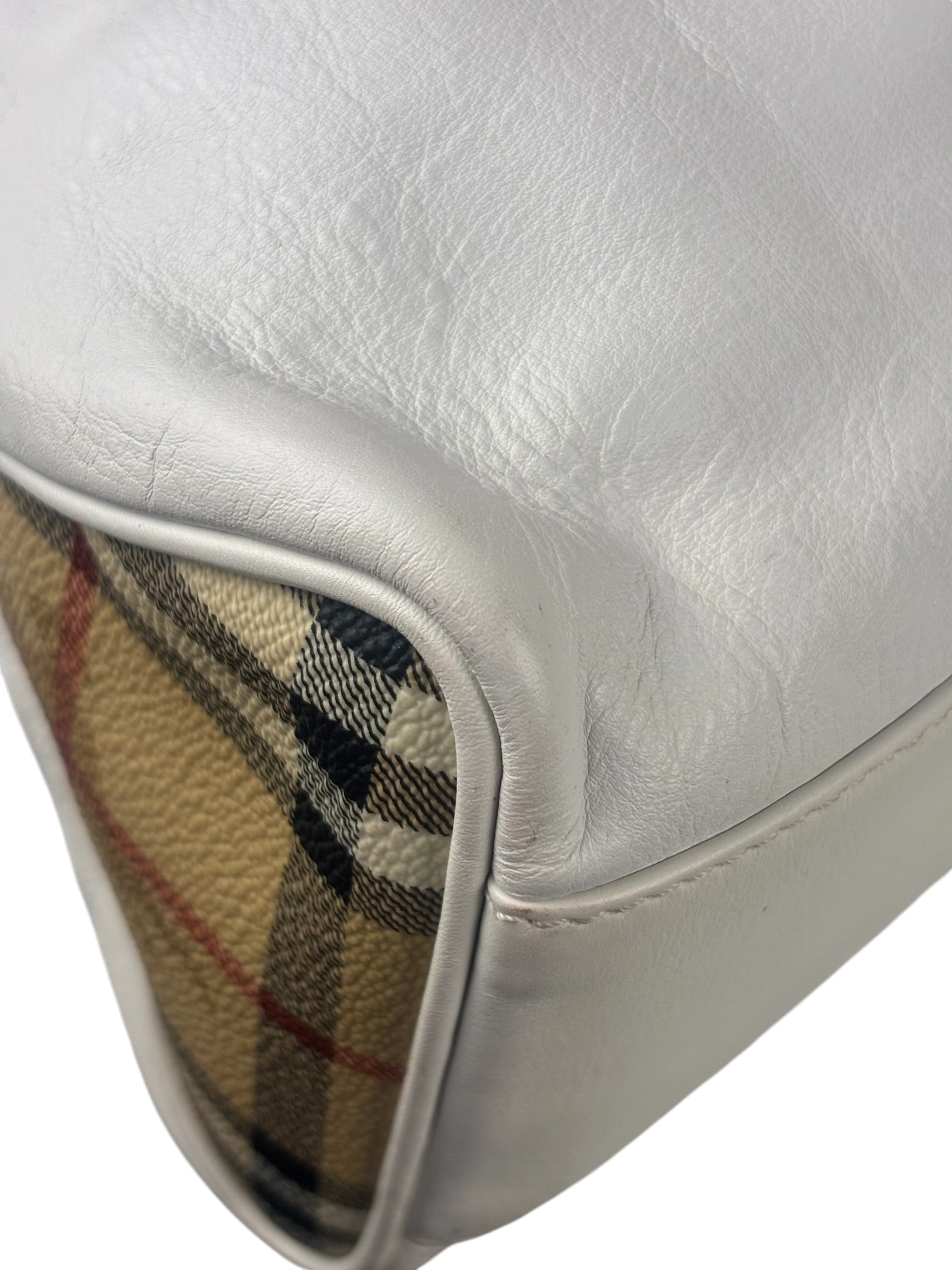 Burberry White Leather Bamboo Cinch Tote