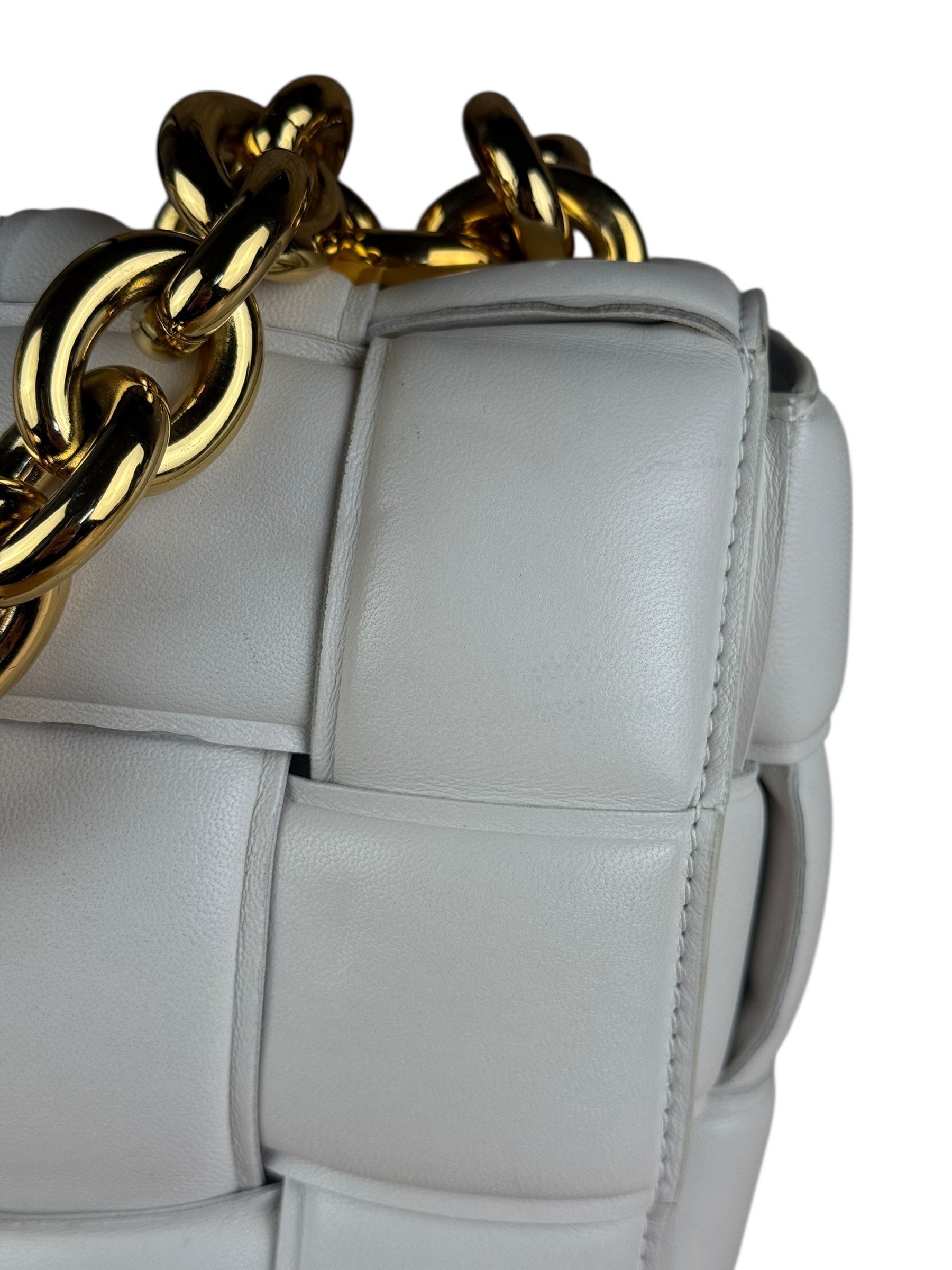 Bottega Veneta White Leather Padded Cassette Chain Bag