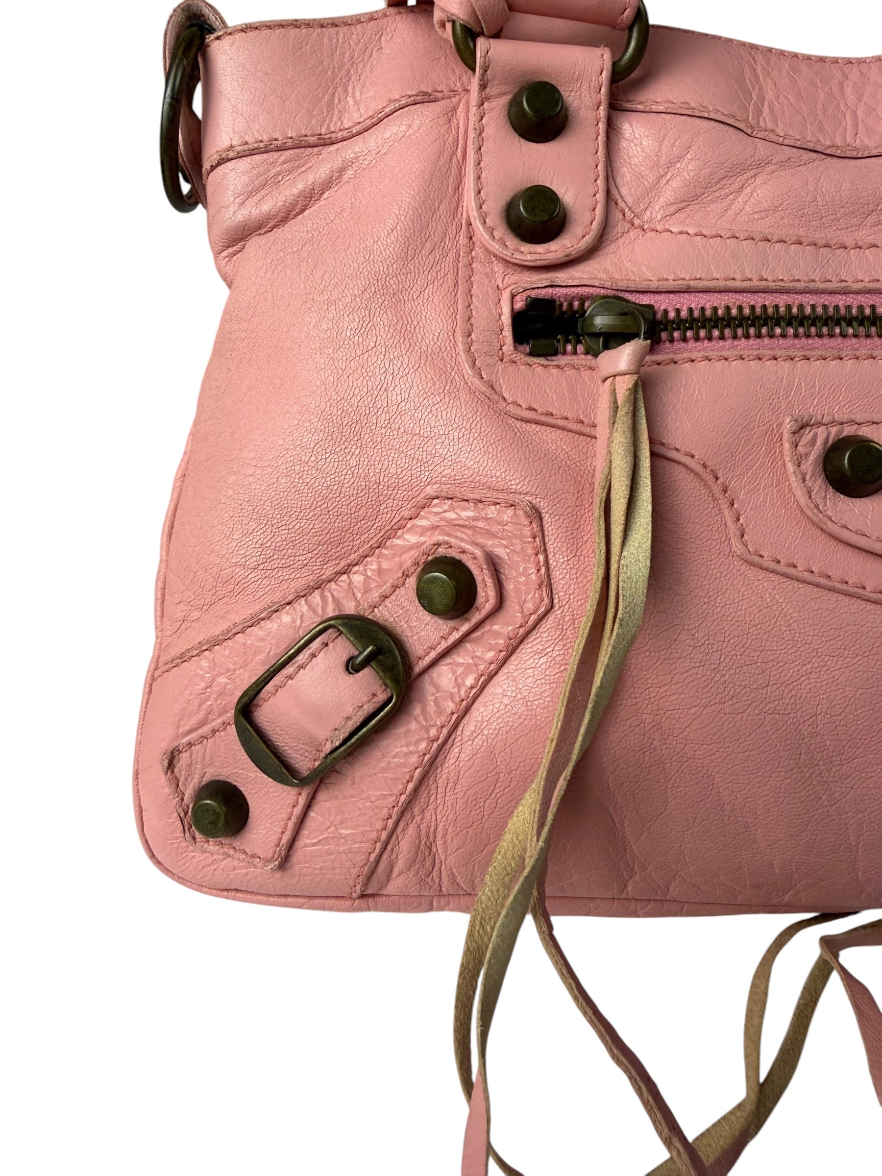 Balenciaga Pink Lambskin Motocross Classic City Two-Way Bag