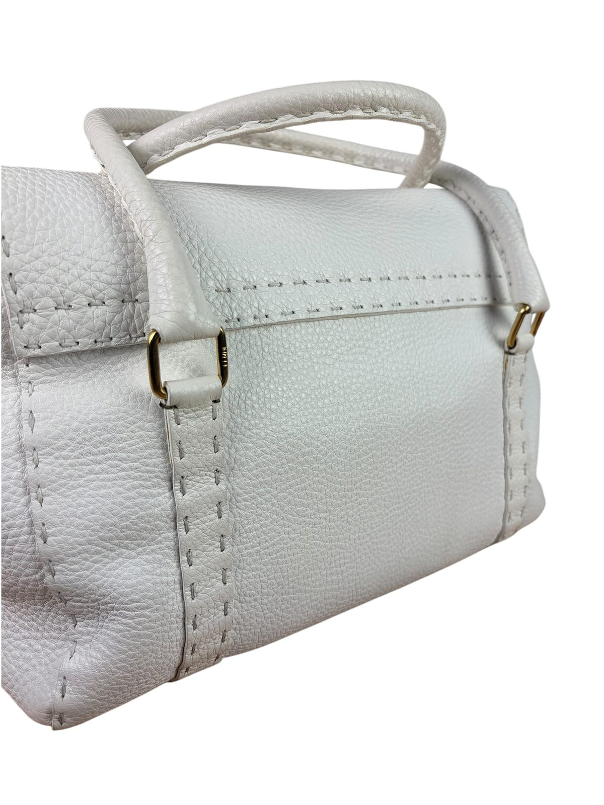 Fendi White Leather Selleria Linda Shoulder Bag