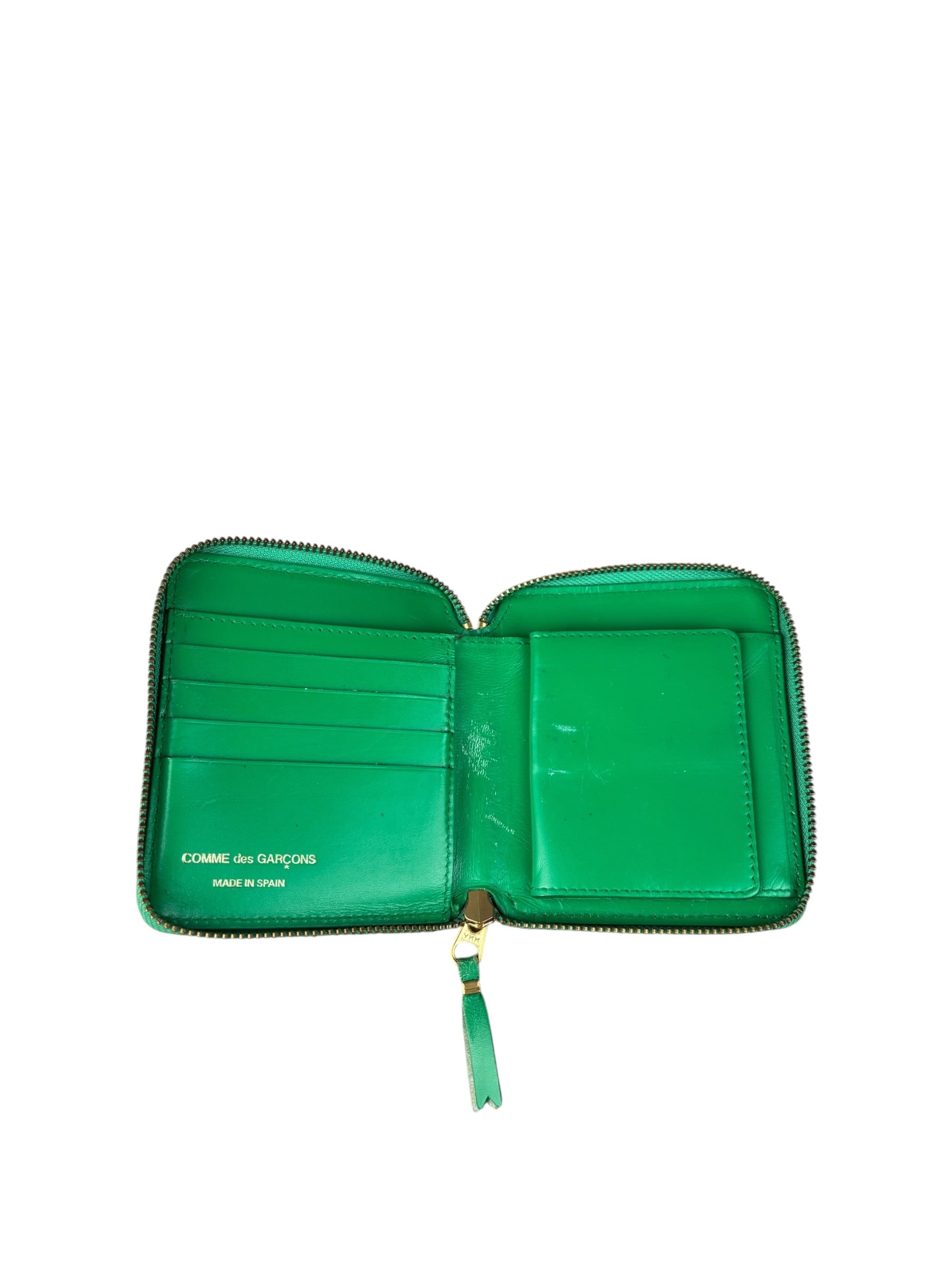 Comme Des Garcons Green Zip Around Wallet