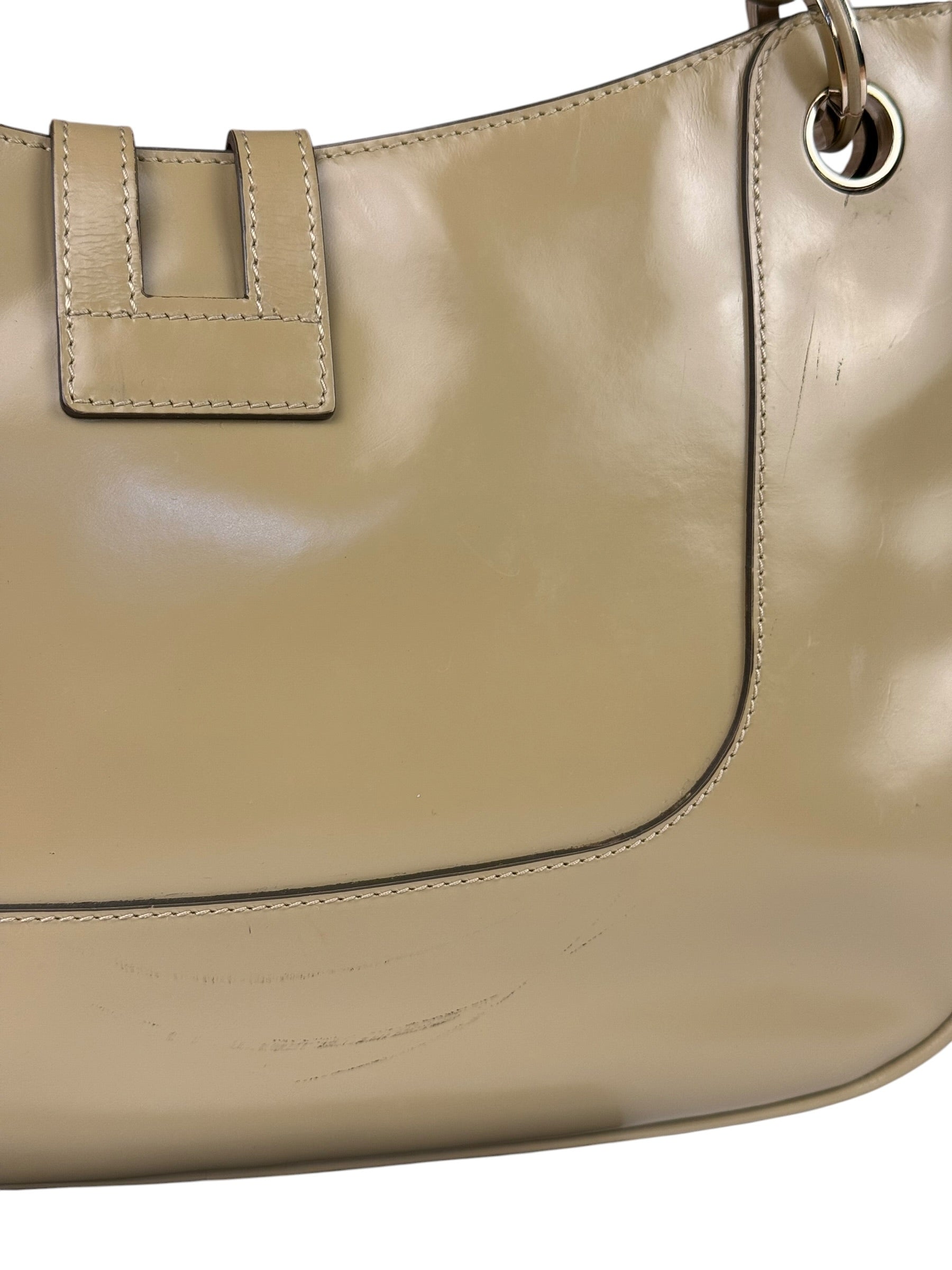 Gucci Vintage Beige Patent Leather Lady Lock Jackie Shoulder Bag