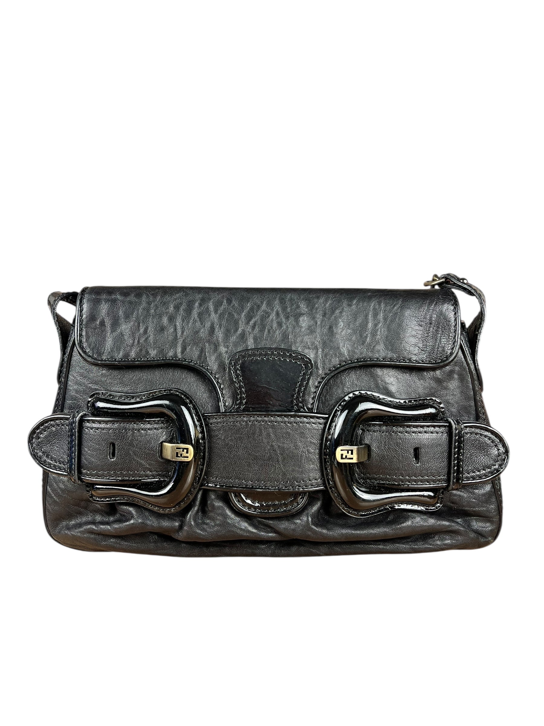 Fendi Black Patent Buckle Leather Shoulder Bag